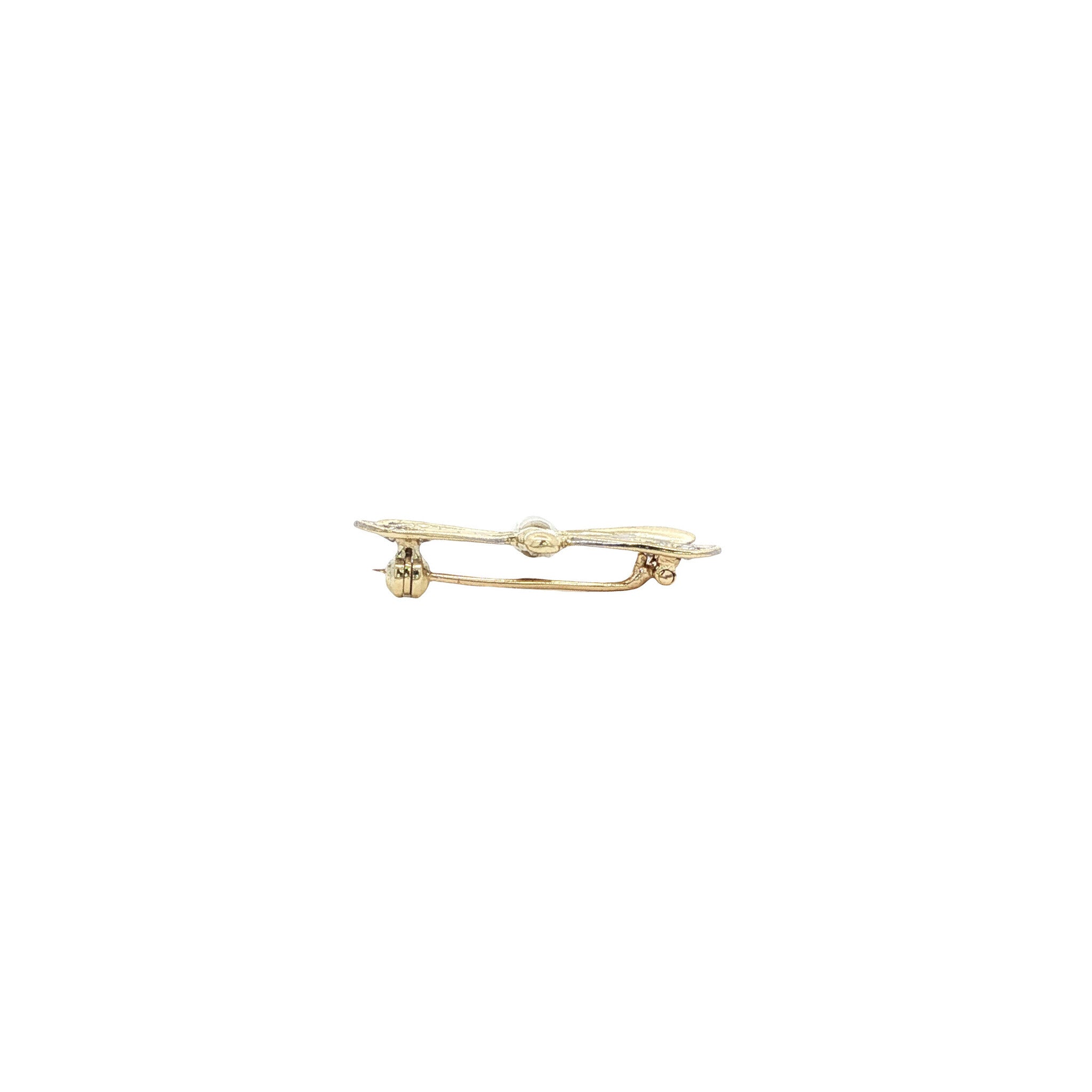 Vintage dragonfly brooch in 14 kt gold with pearl and zirconia