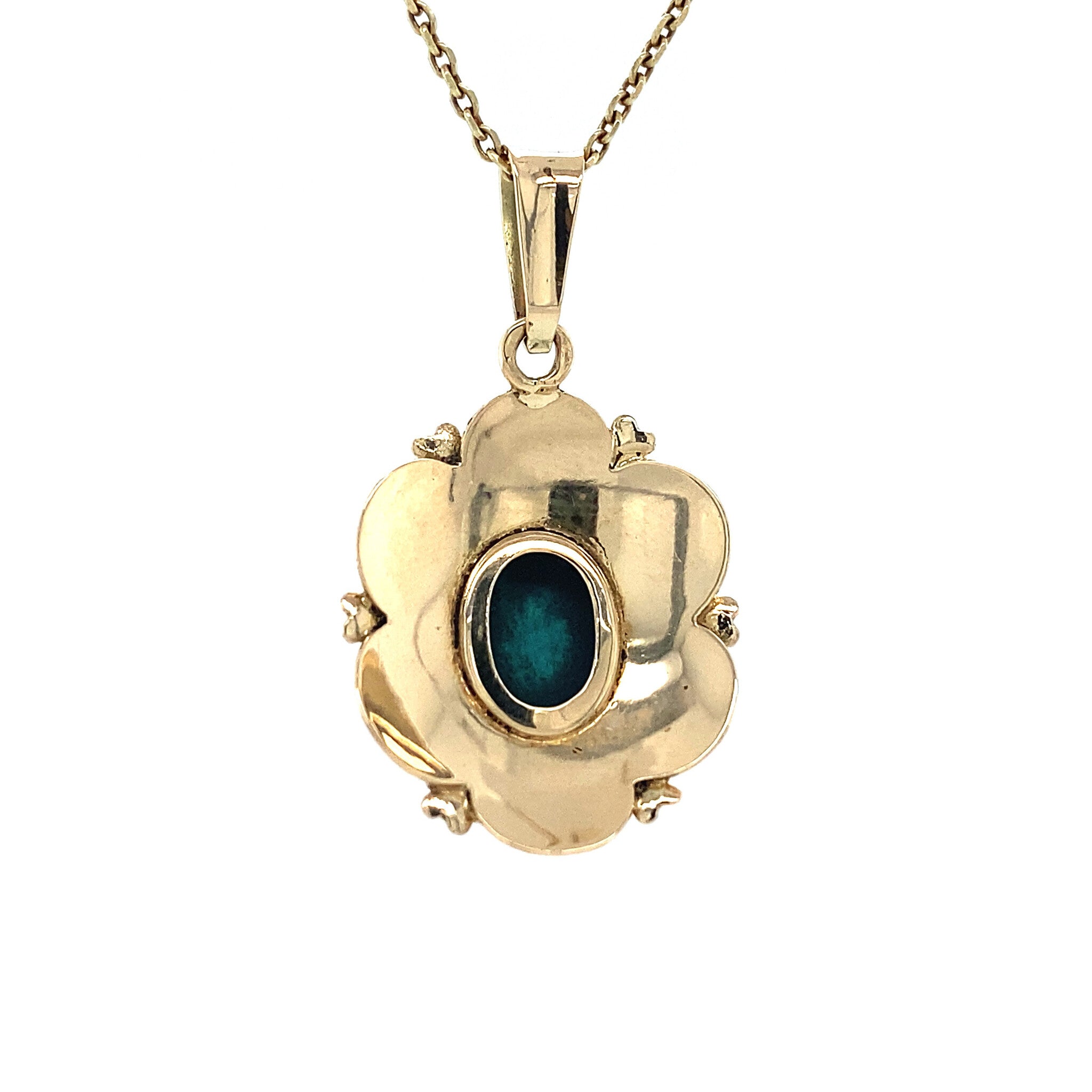 Gouden entourage hanger met turkoois 14 krt