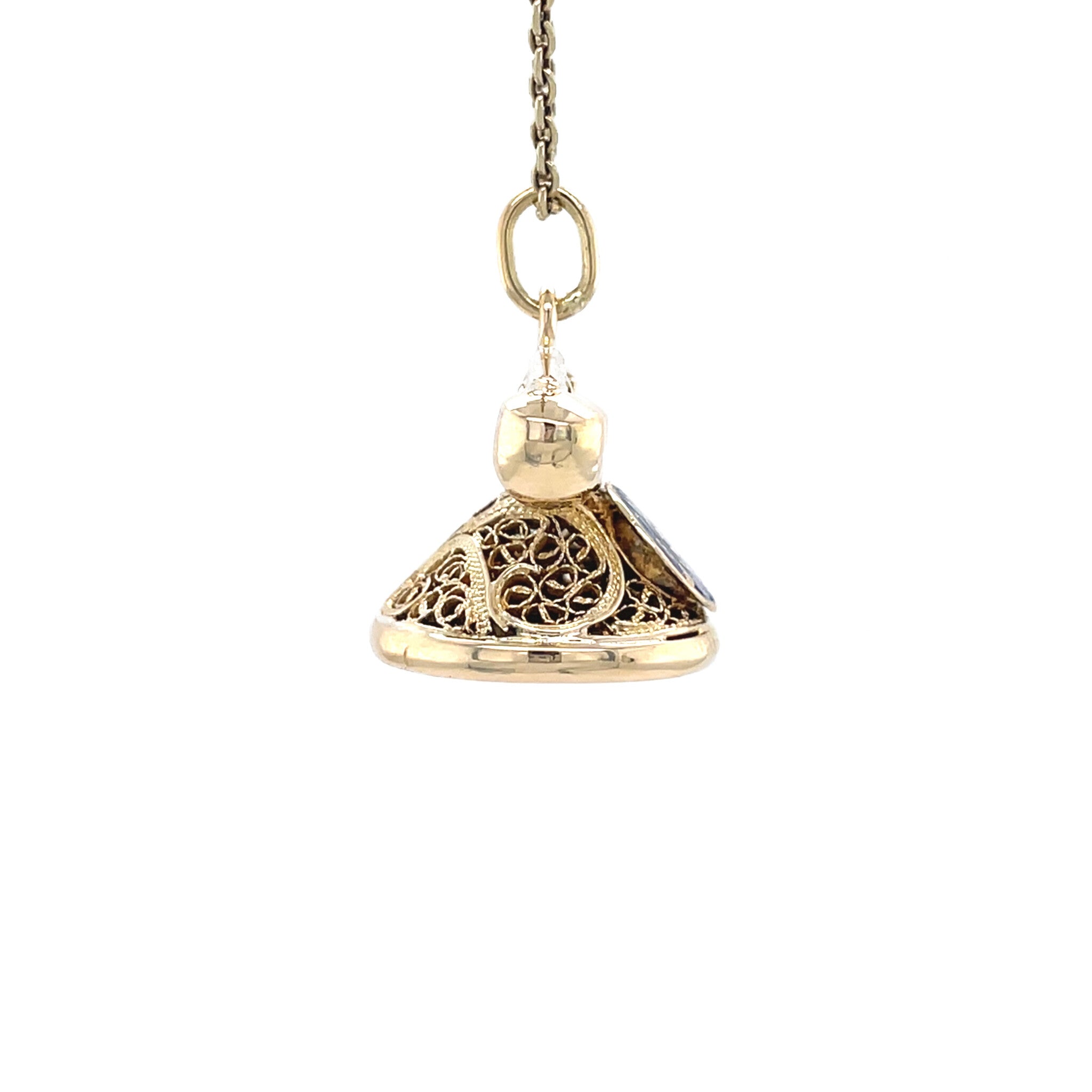 Gouden vintage telefoon hanger met emaille 14 krt