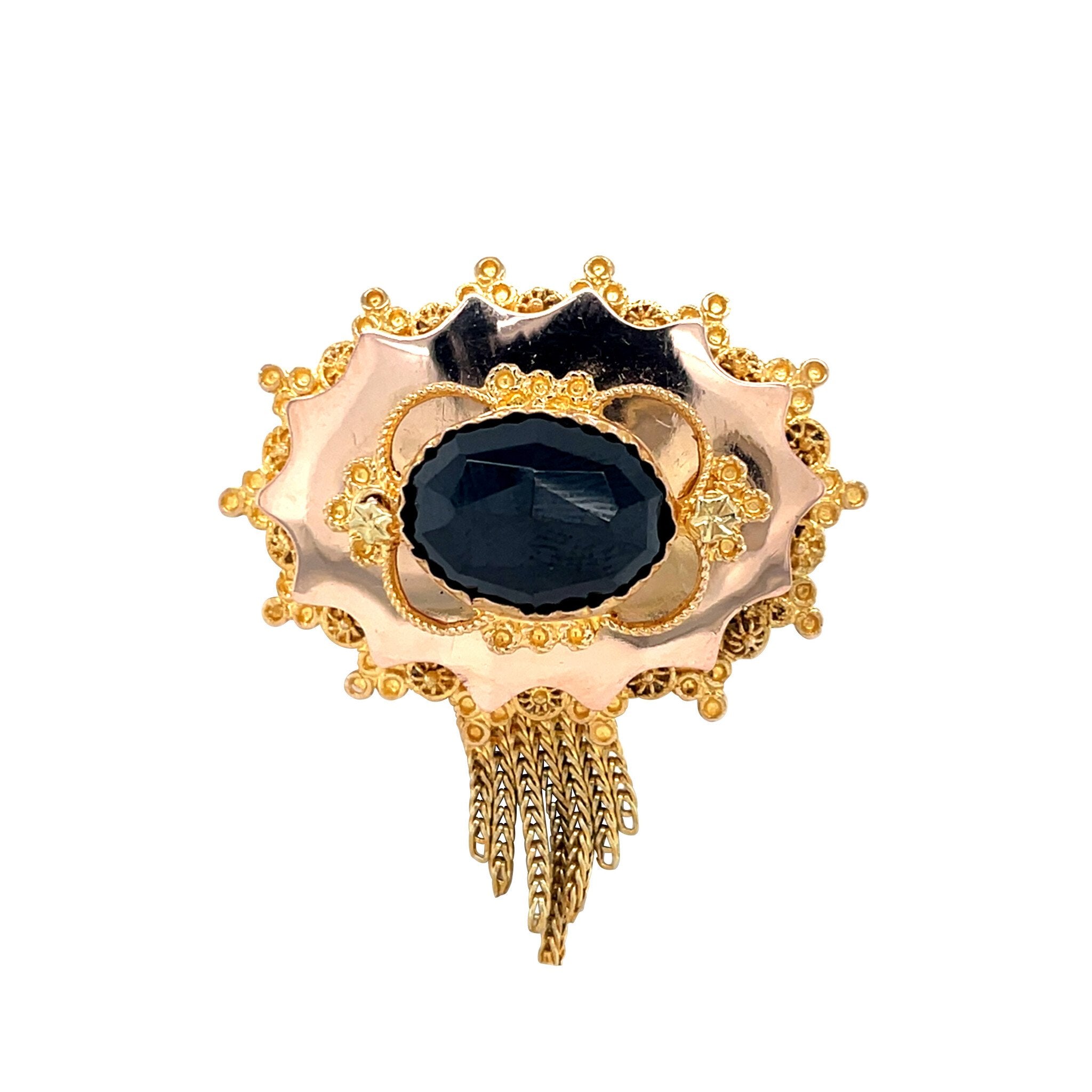 Gouden vintage broche met granaat 14 krt