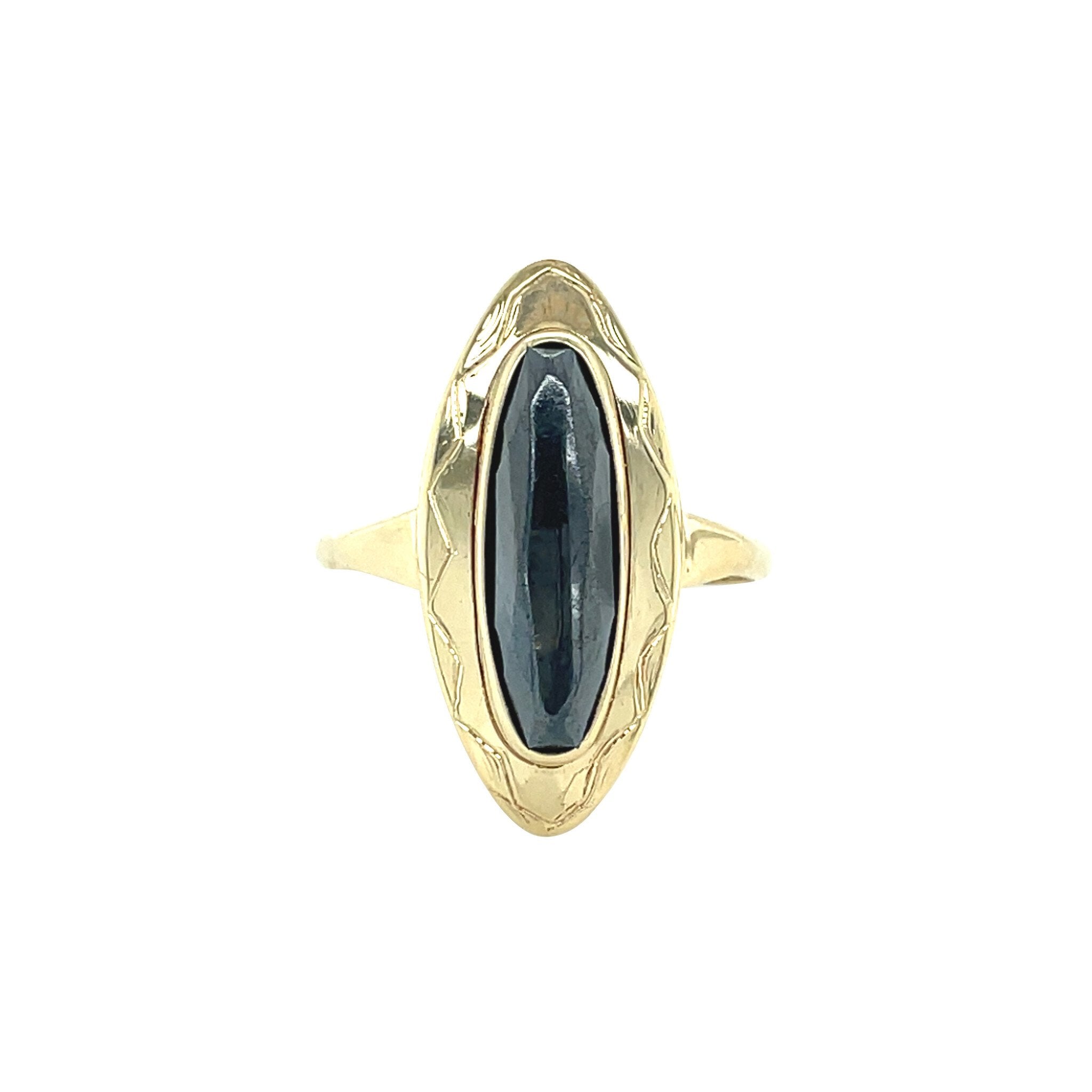 Vintage gold ring with hematite, 14 kt