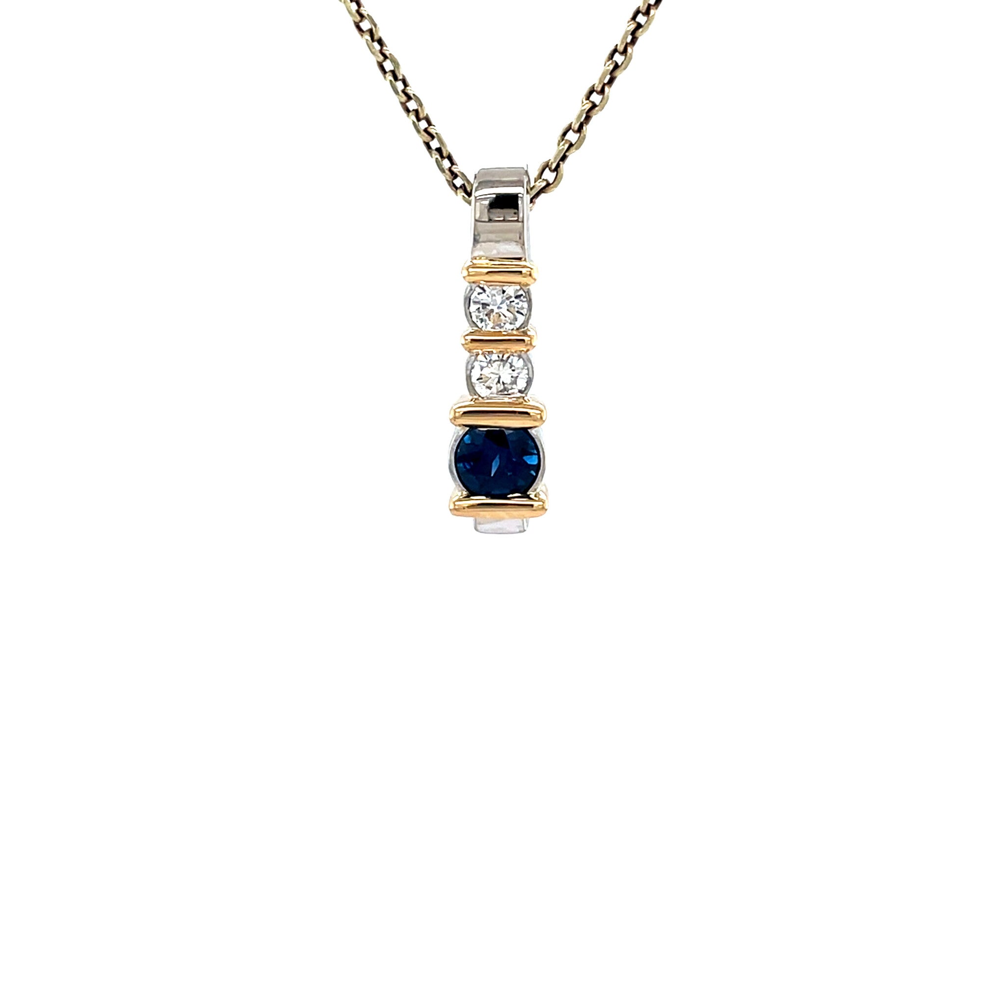 White gold vintage pendant with sapphire and diamond 14 kt
