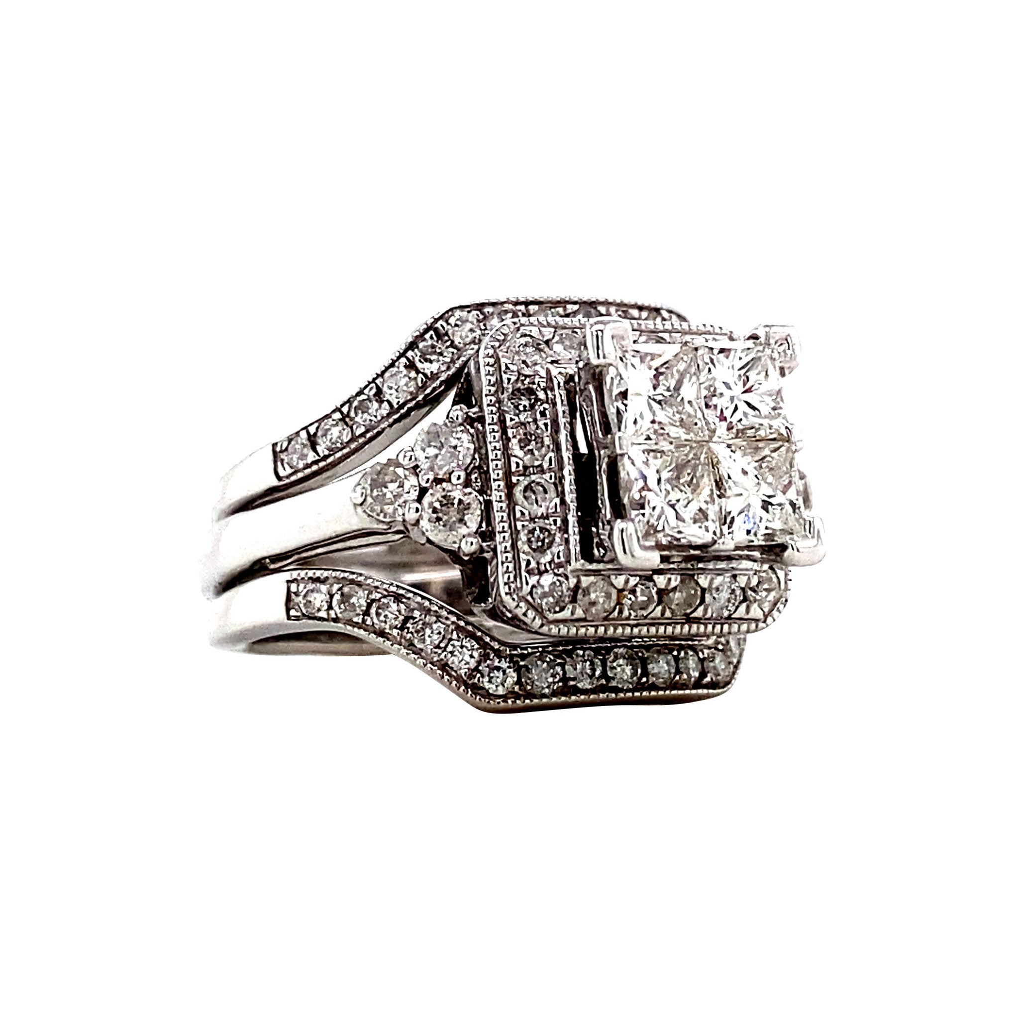 14 kt white gold ring with a diamond.