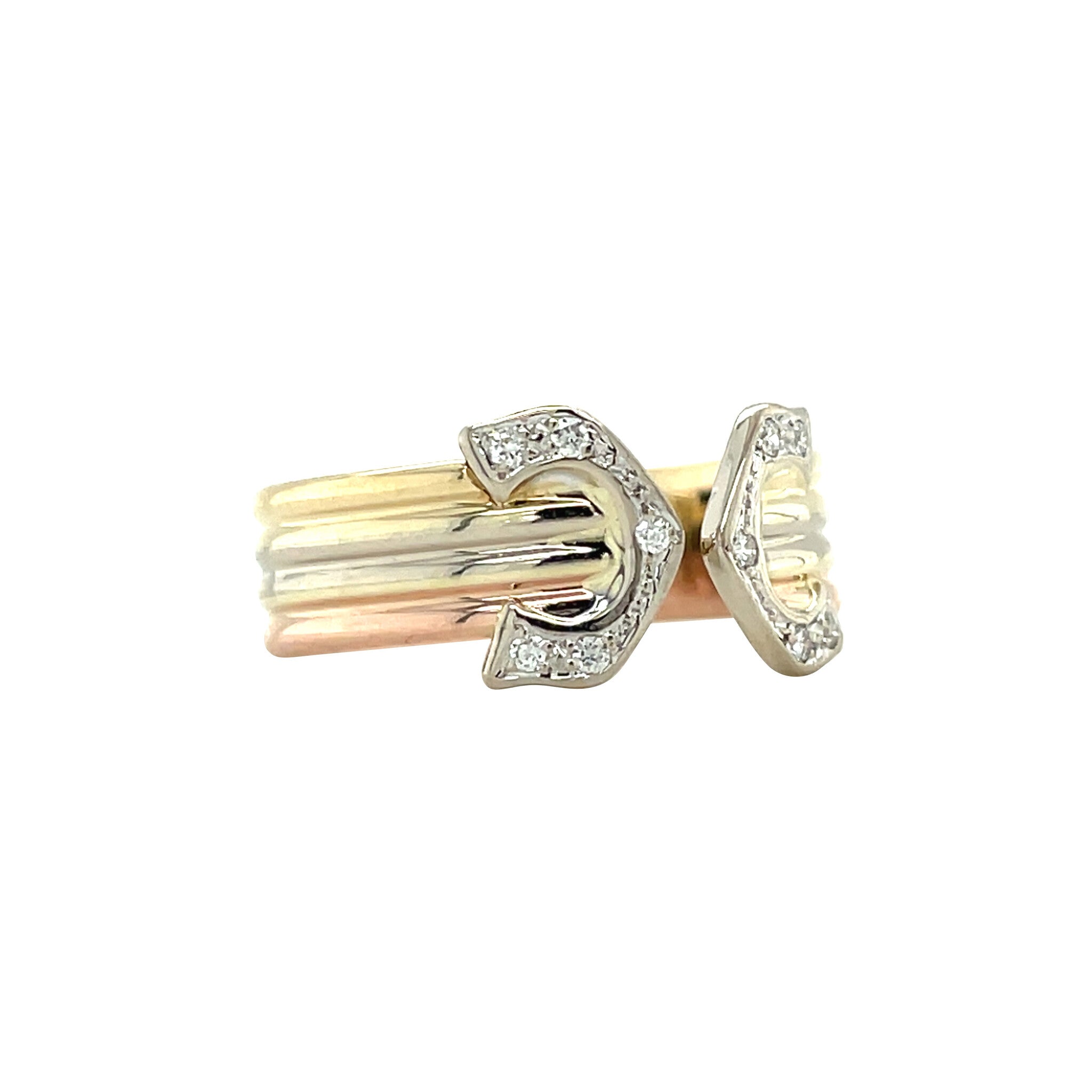 Tricolour gold vintage ring with diamond 14 kt