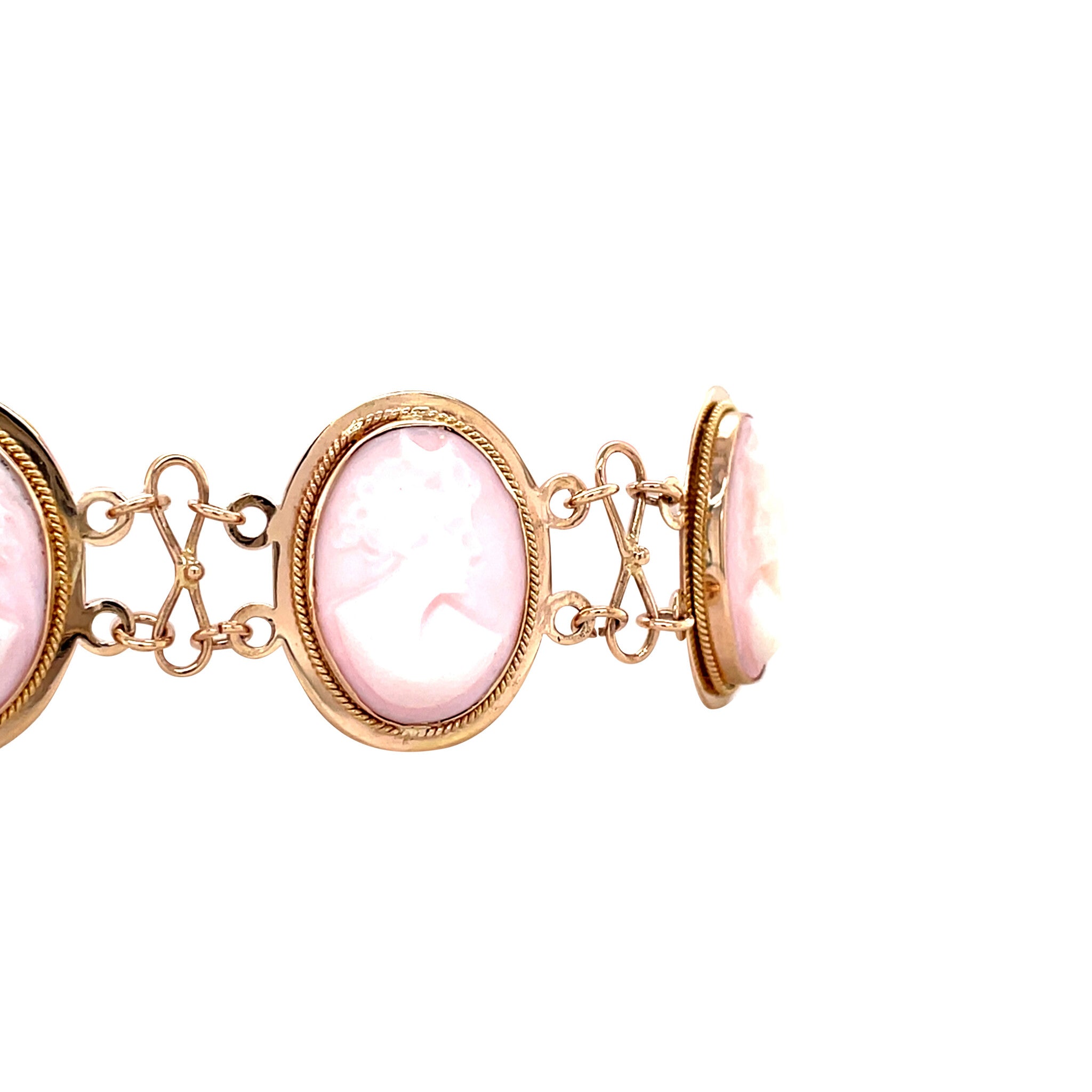 Gouden vintage armband met roze camee 14 krt