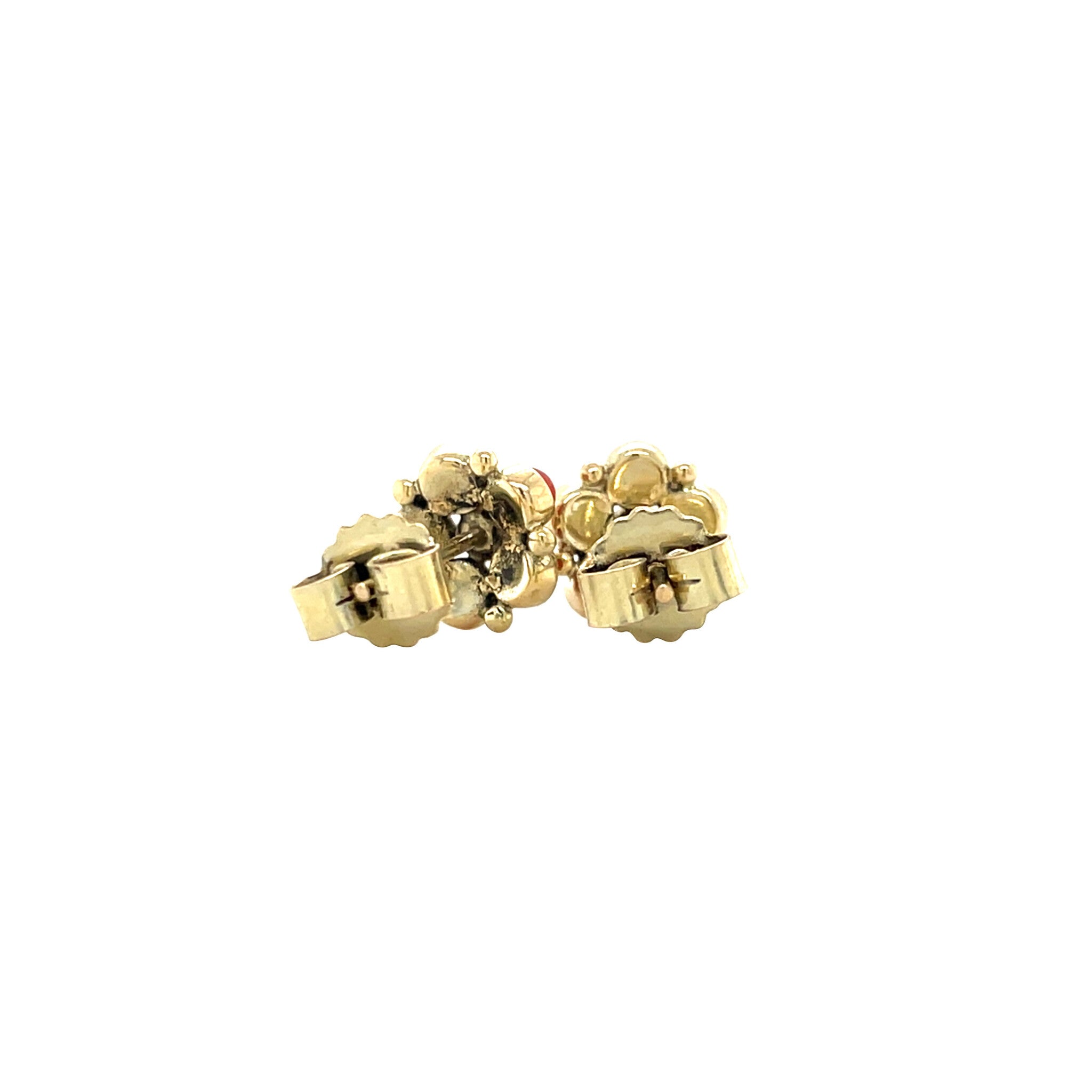 Gouden vintage entourage oorstekers met bloedkoraal 14 krt