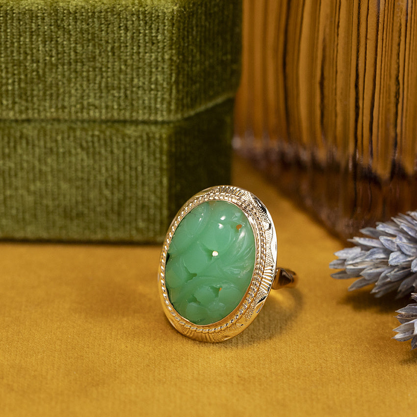 Gouden vintage ring met chrysopraas 14 kt