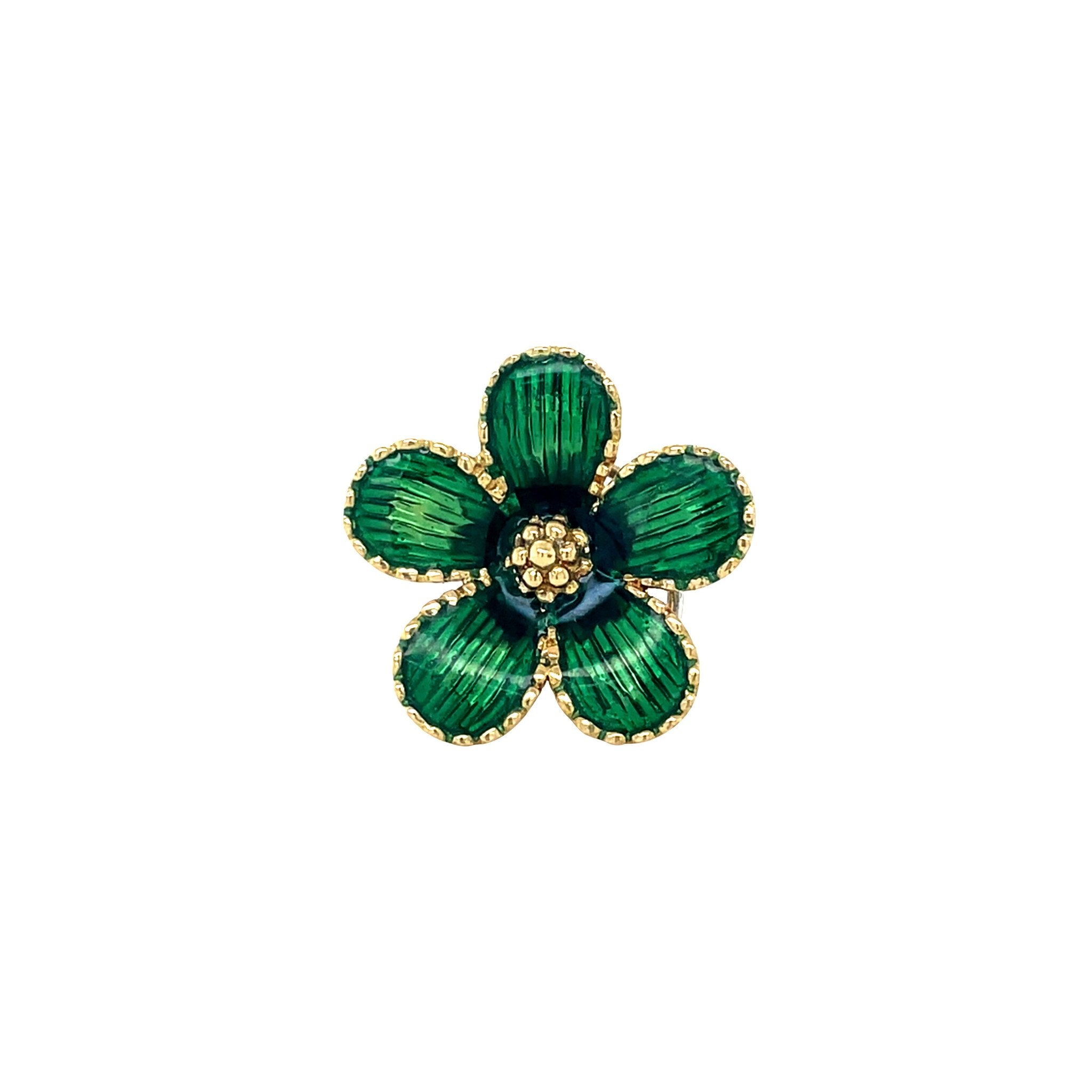 Vintage 18 kt gold floral brooch with enamel