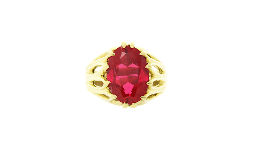 Gold ring with synthetic ruby 18 krt