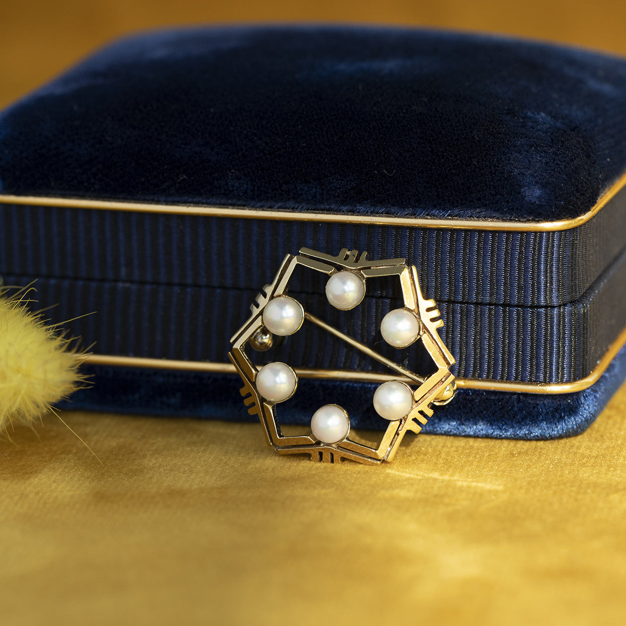 Gouden broche met parel 14 krt