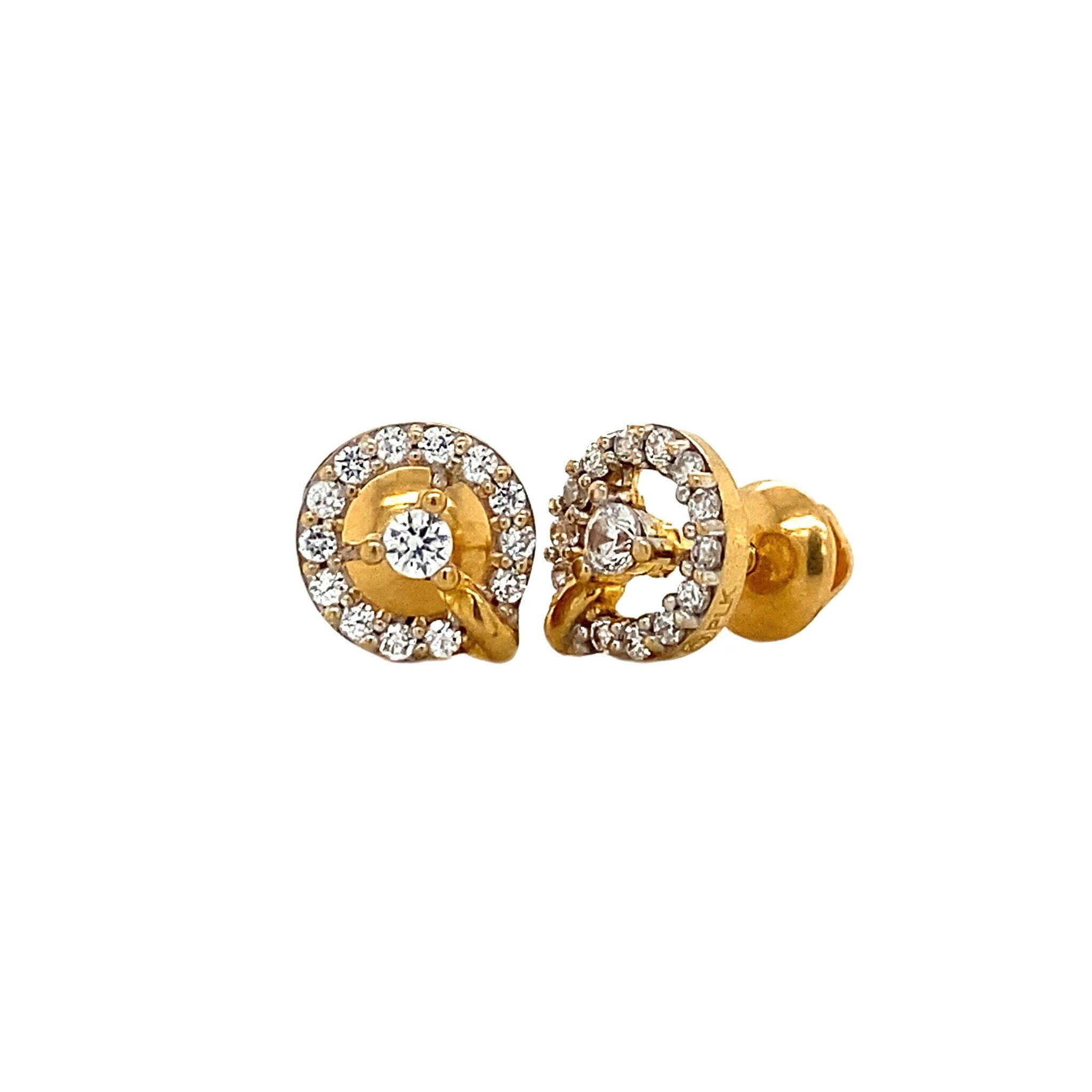 Gold entourage stud earrings with zirconia 22 carat