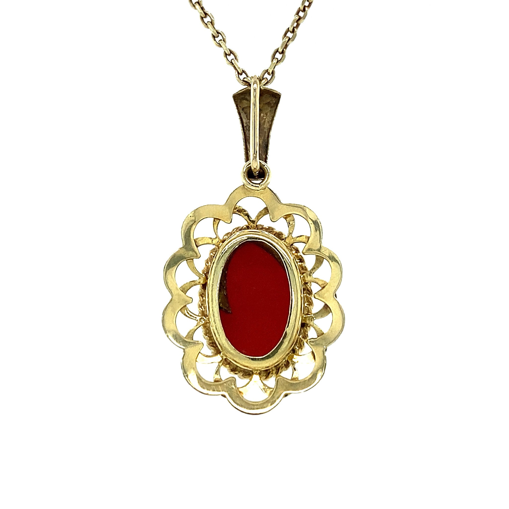 Gouden hanger met bloedkoraal 14 krt
