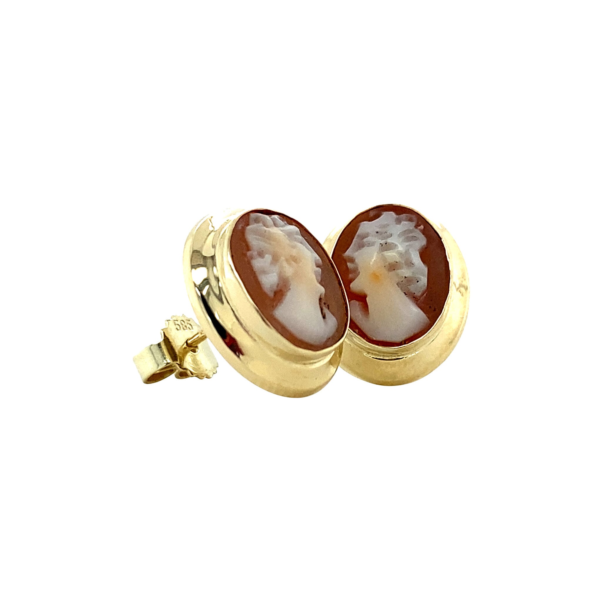 14 kt gold stud earrings with cameo