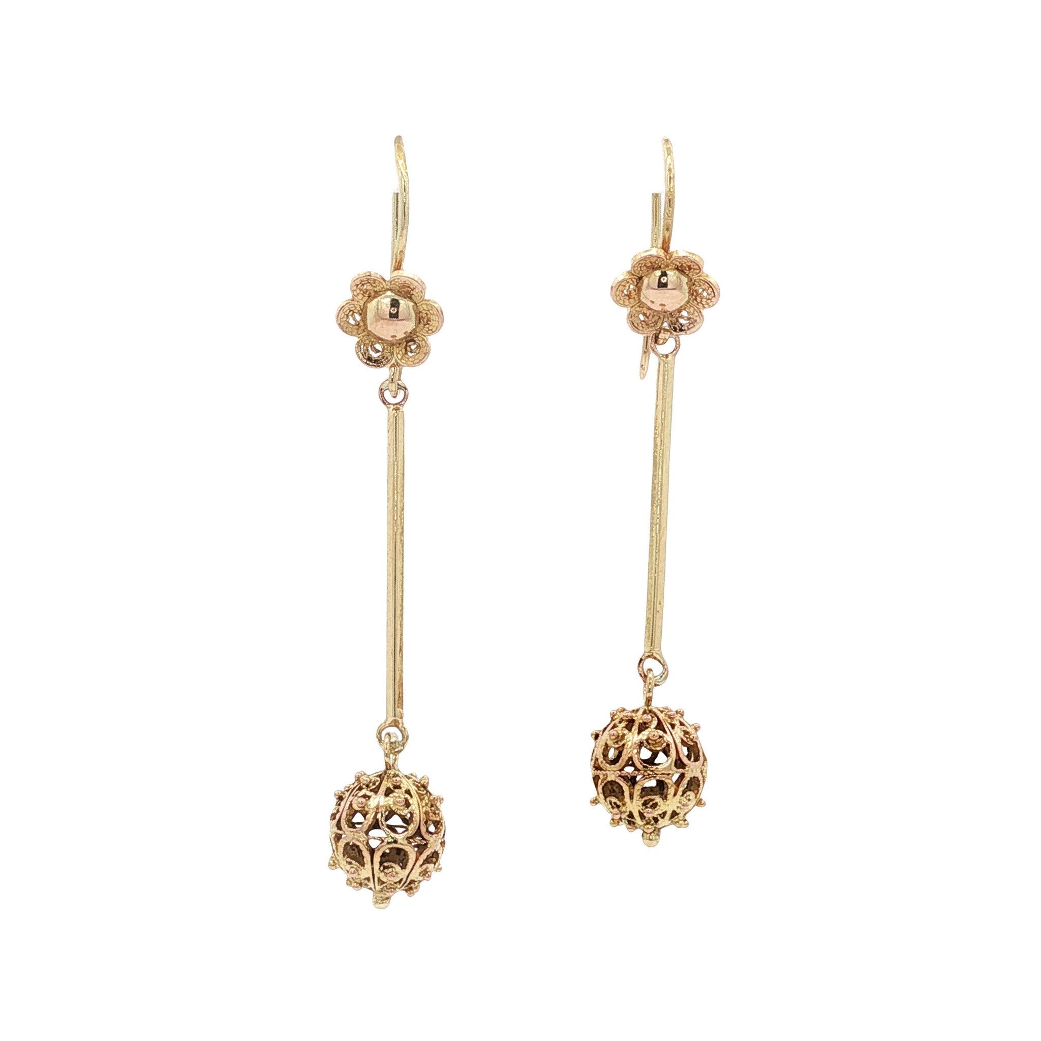 Gouden vintage filigraan oorhangers 14 kt