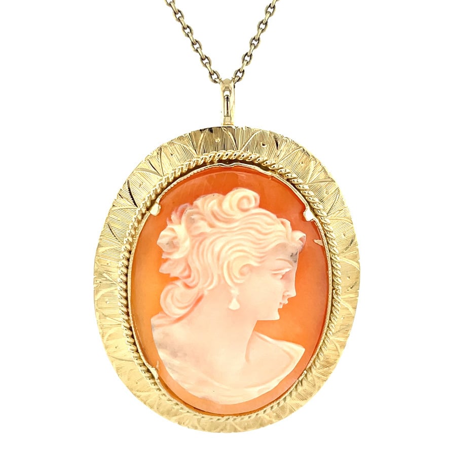 Gouden vintage hanger met camee 14 kt