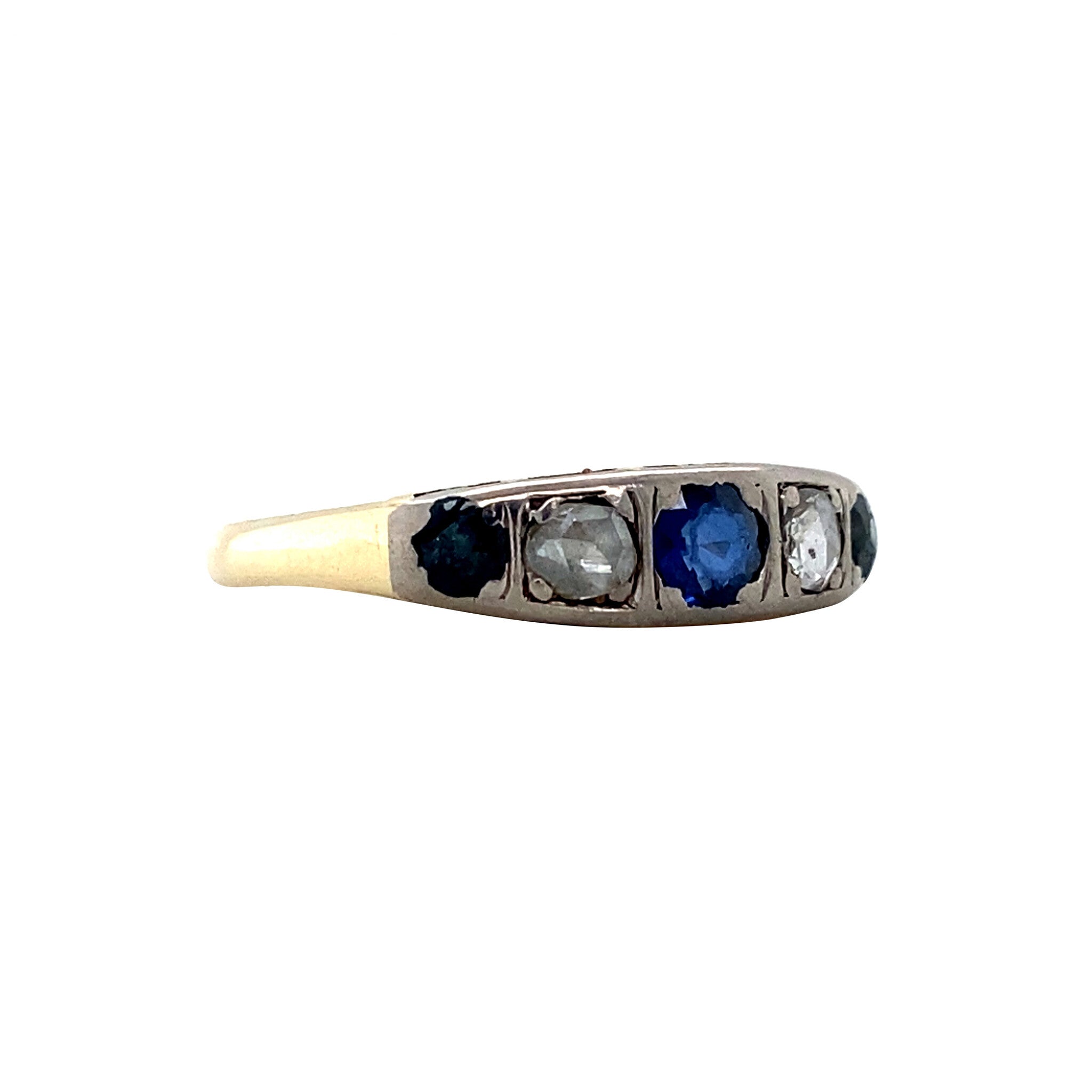 Vintage gold ring with sapphire and rose-cut diamond, 14 kt