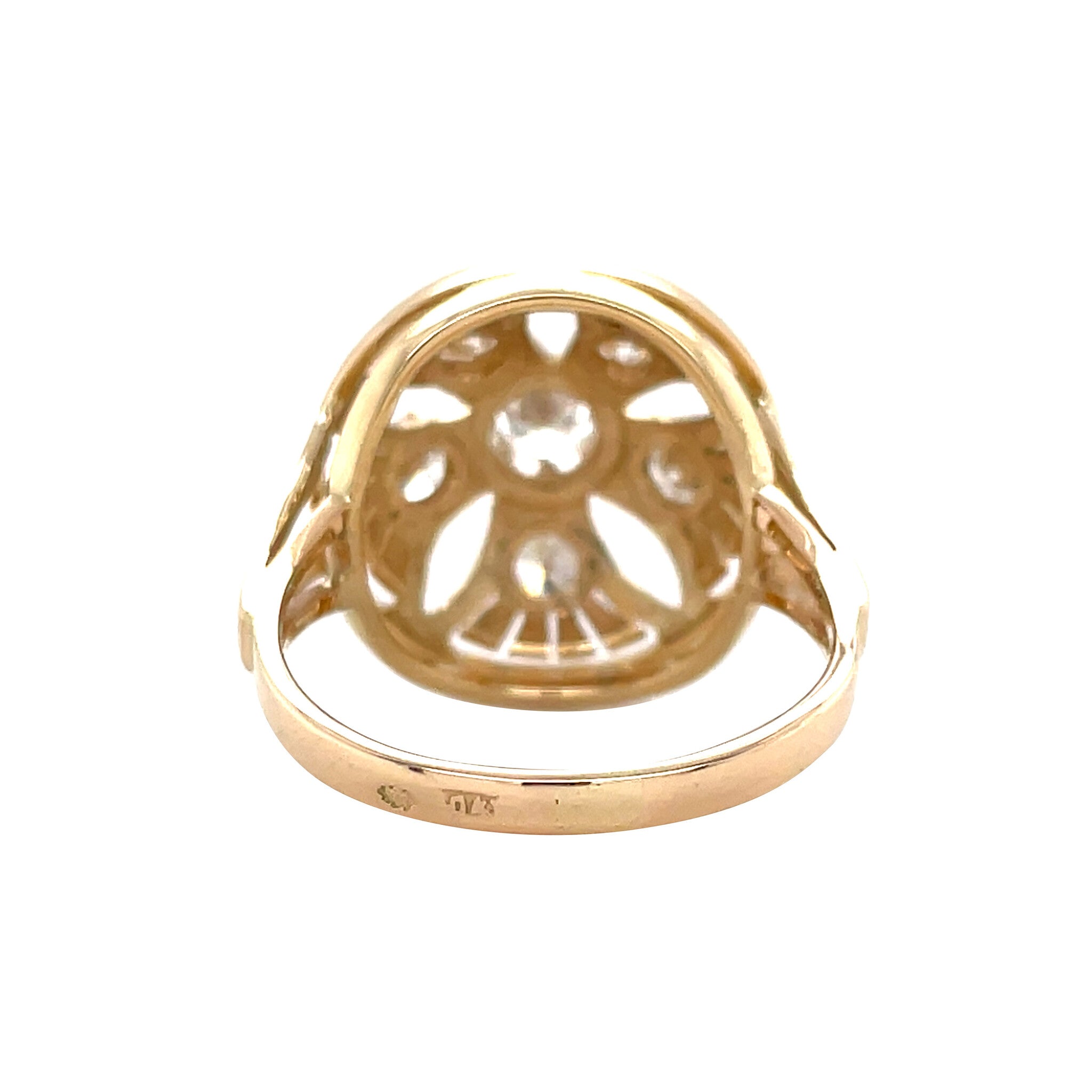 Gouden vintage entourage ring met diamant 14 krt