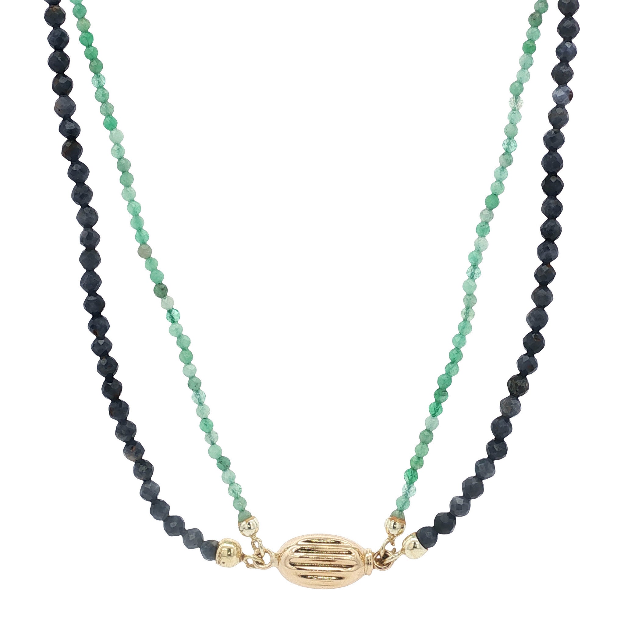 Vintage sapphire and emerald necklace with 14 kt gold clasp
