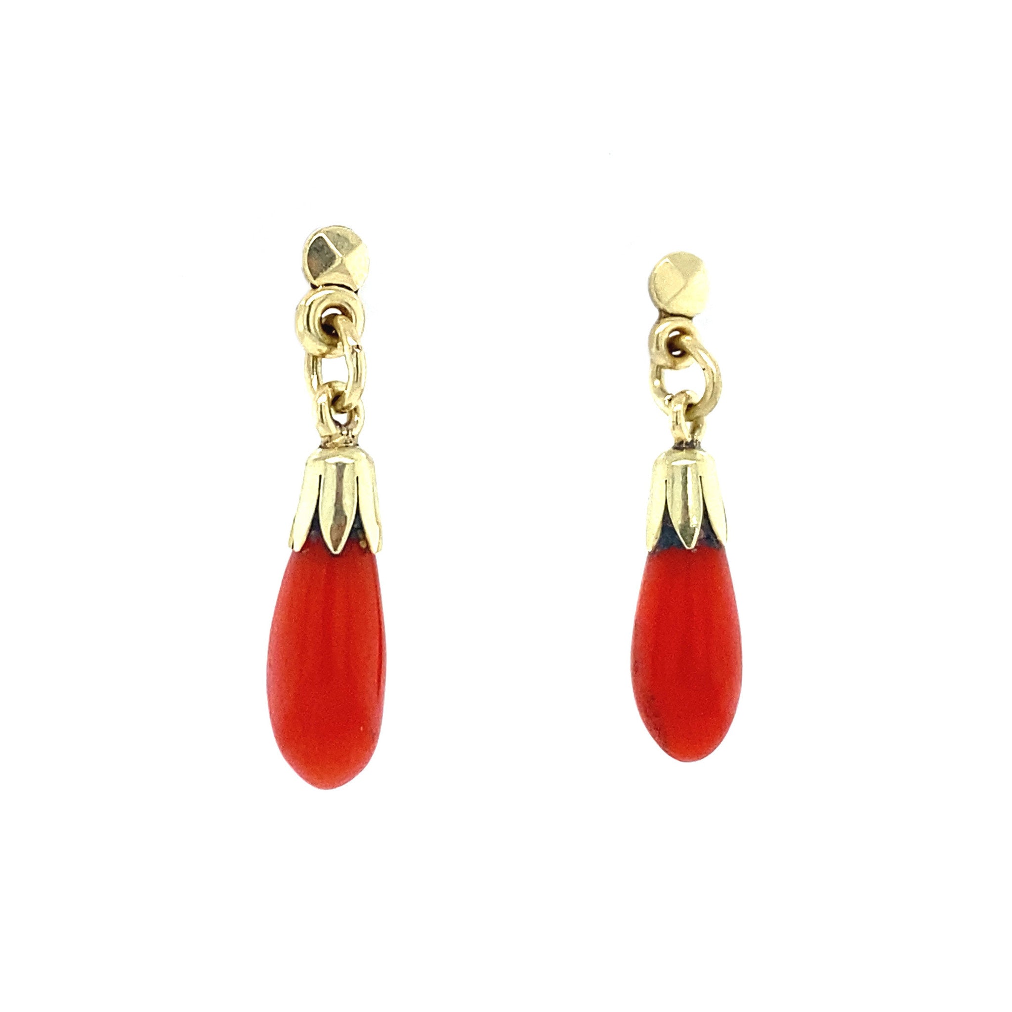 14 kt gold stud earrings with blood coral
