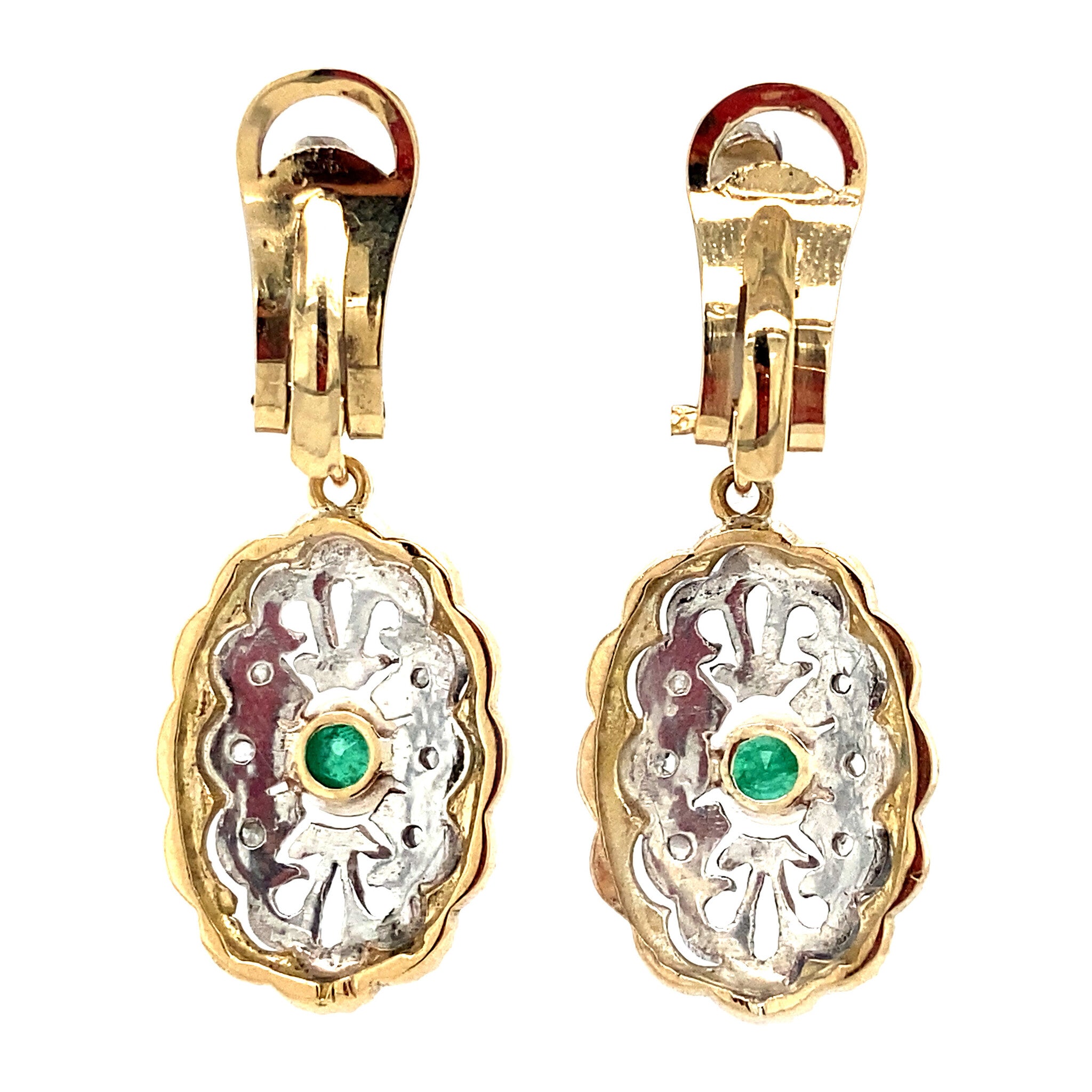 Gouden oorclips met roosdiamant en smaragd 18 krt/835