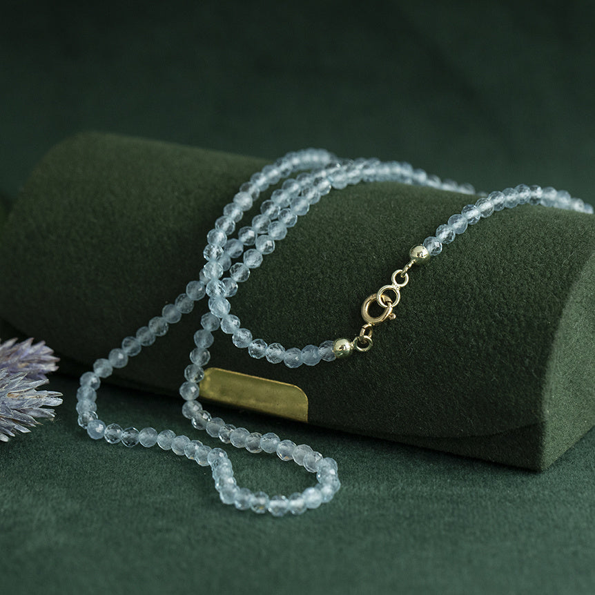 Vintage aquamarijn collier met gouden sluiting 14 kt