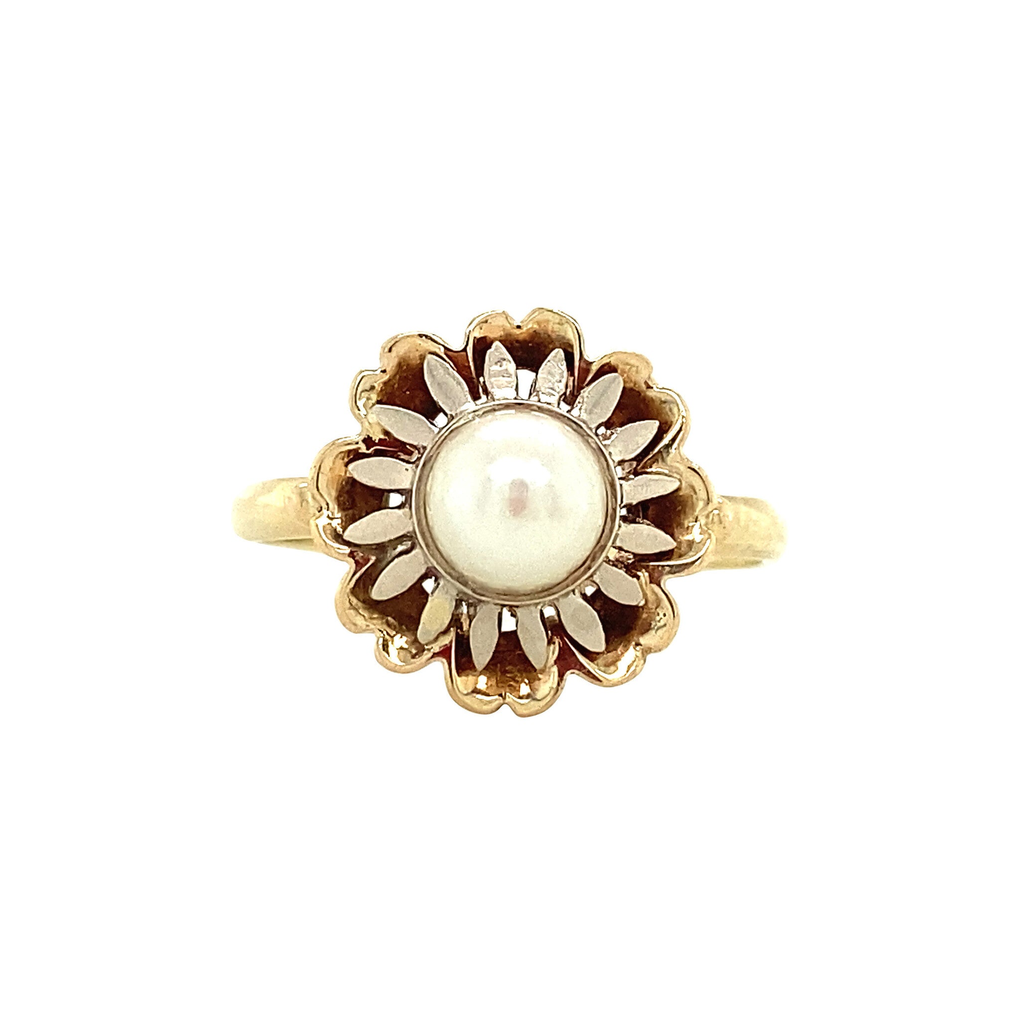 Bicolour gold ring with pearl 14 krt