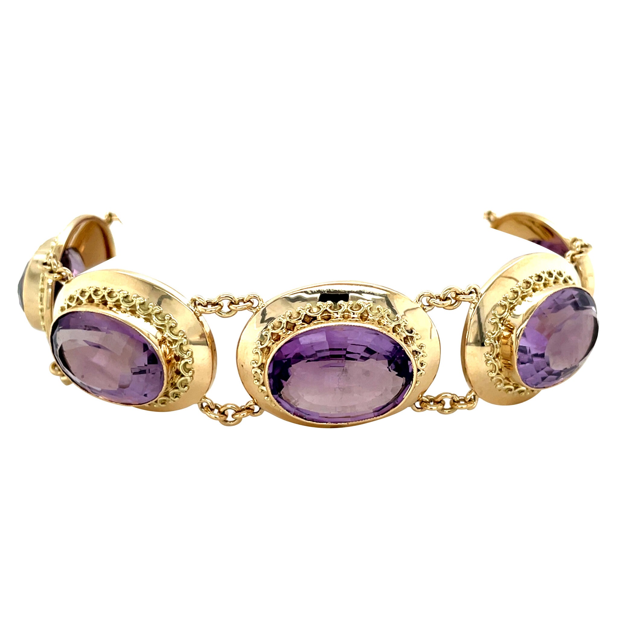 Gouden vintage bootjes armband met amethist 14 kt