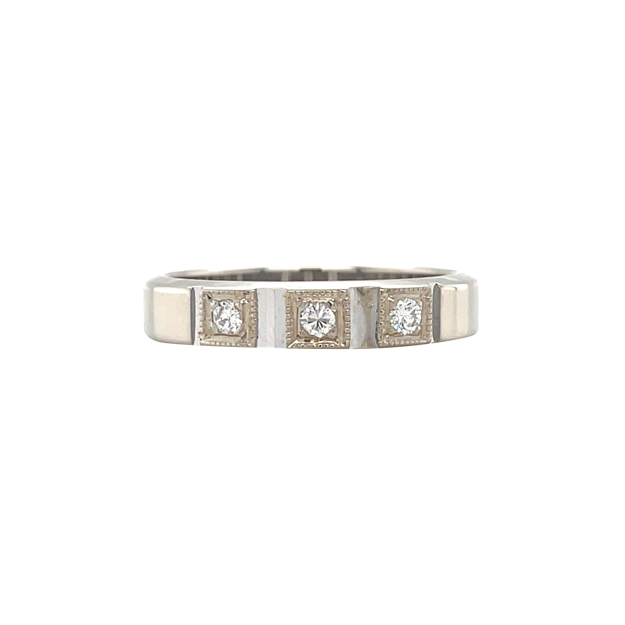 Witgouden vintage trigolie ring met diamant 14 kt