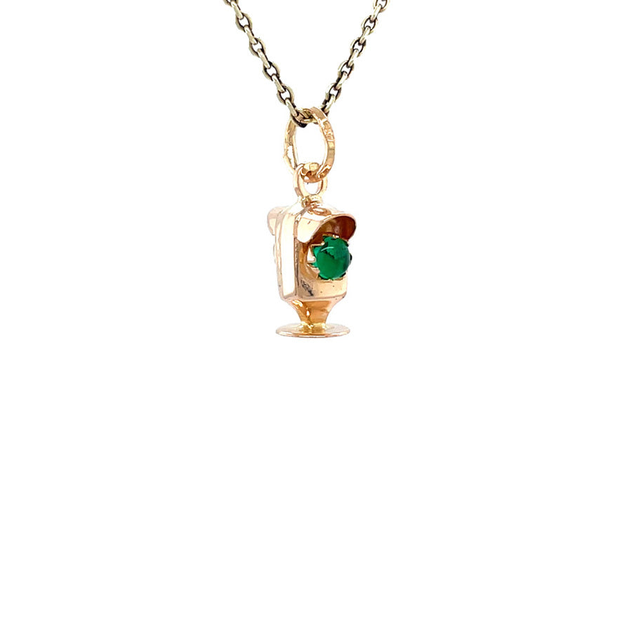 Gouden vintage stoplicht hanger met kleursteen 18 krt