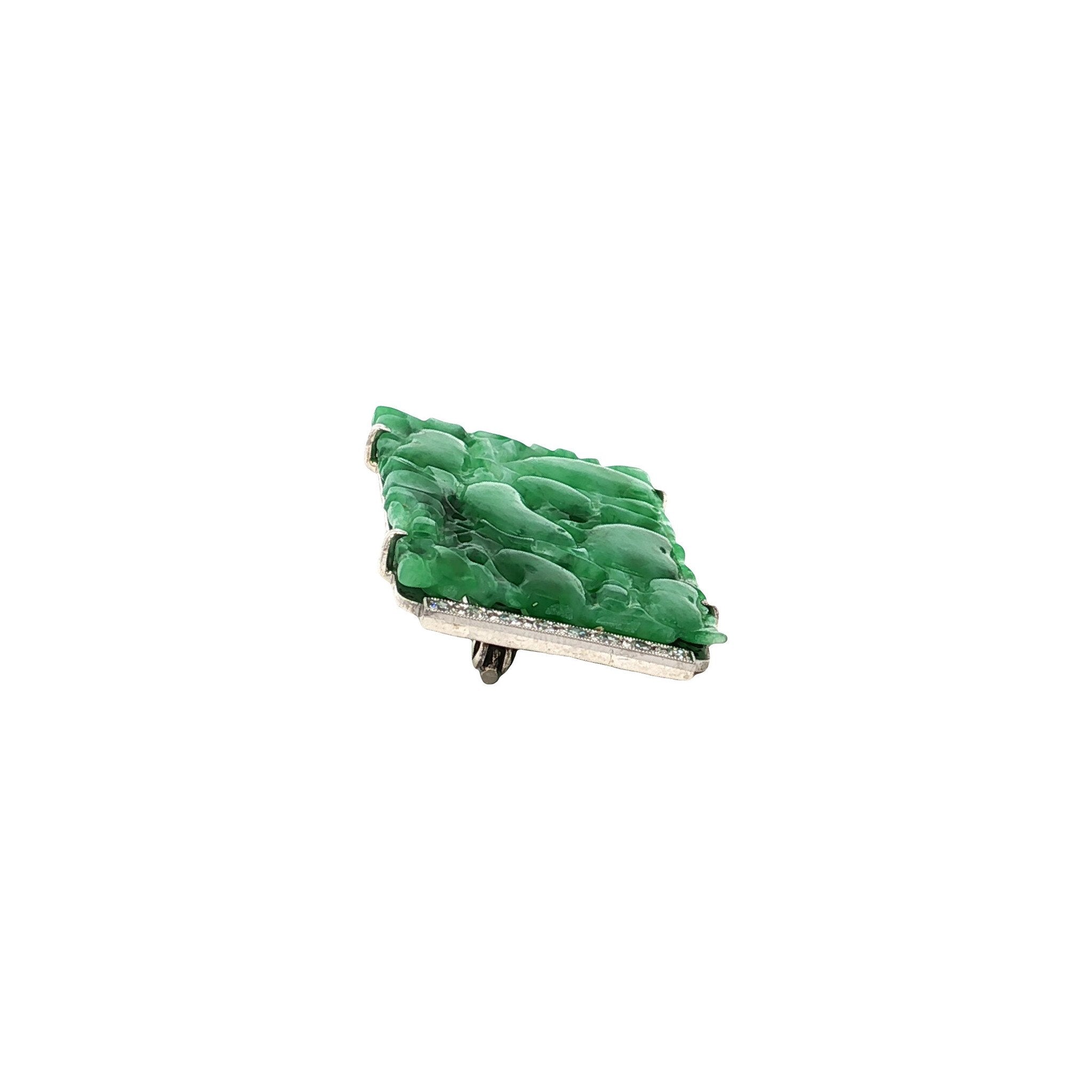 Zilveren vintage broche met jade en diamant 835/14 kt