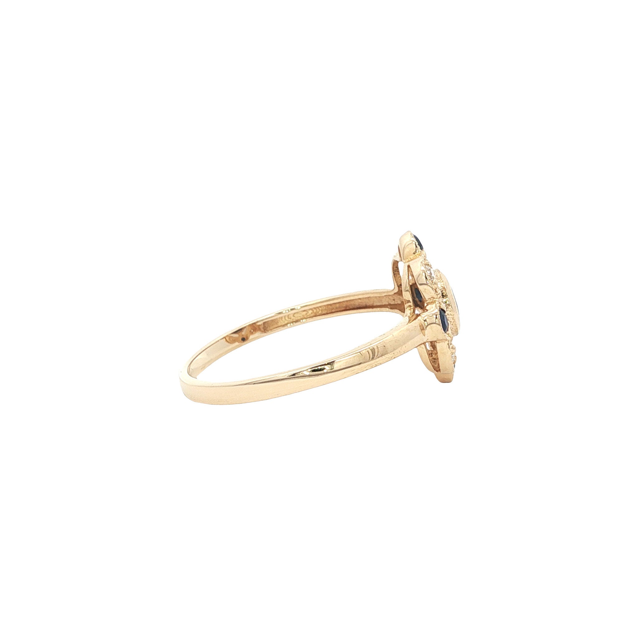 Gouden ring met saffier en diamant 14 kt