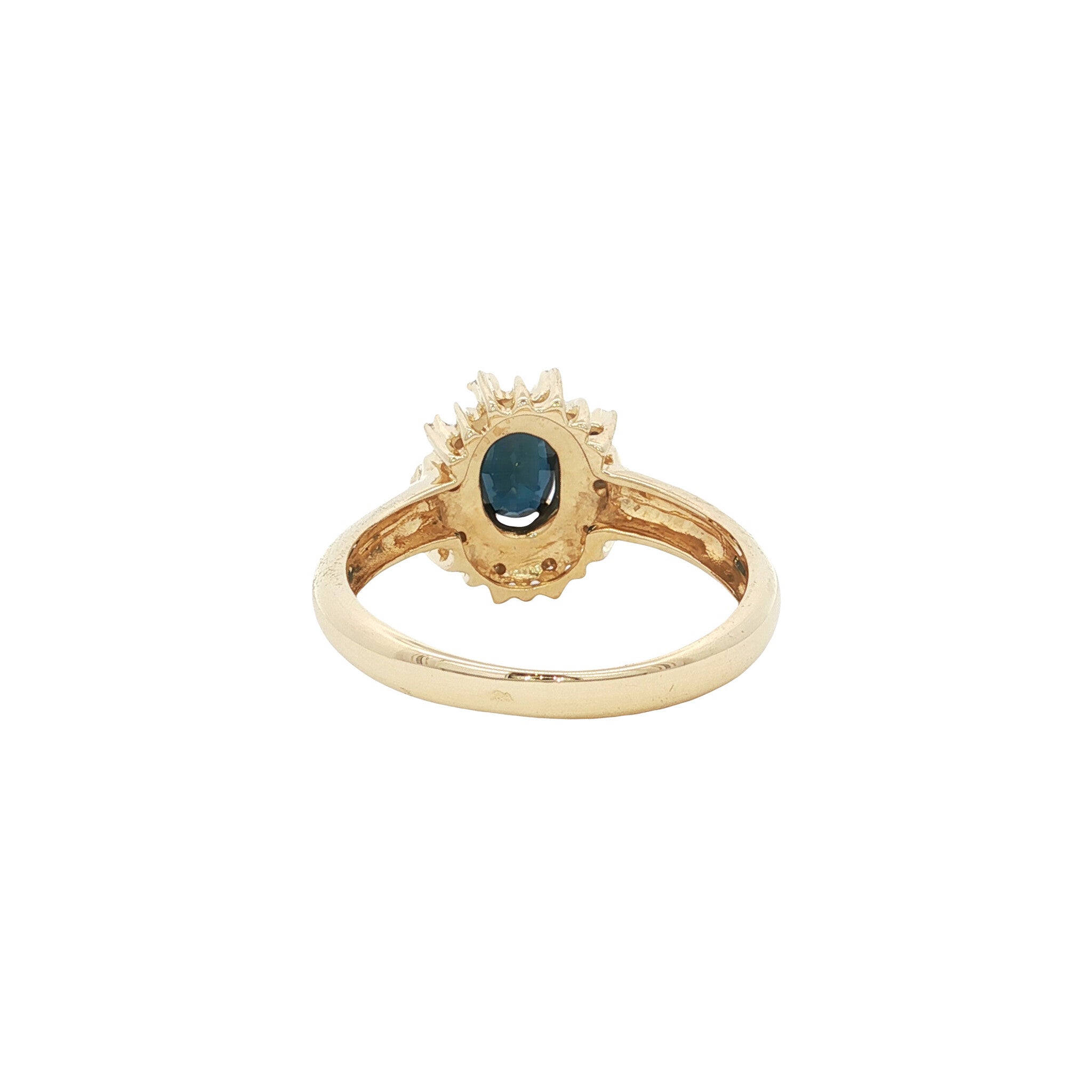 Gouden vintage entourage ring met saffier en diamant 14 kt