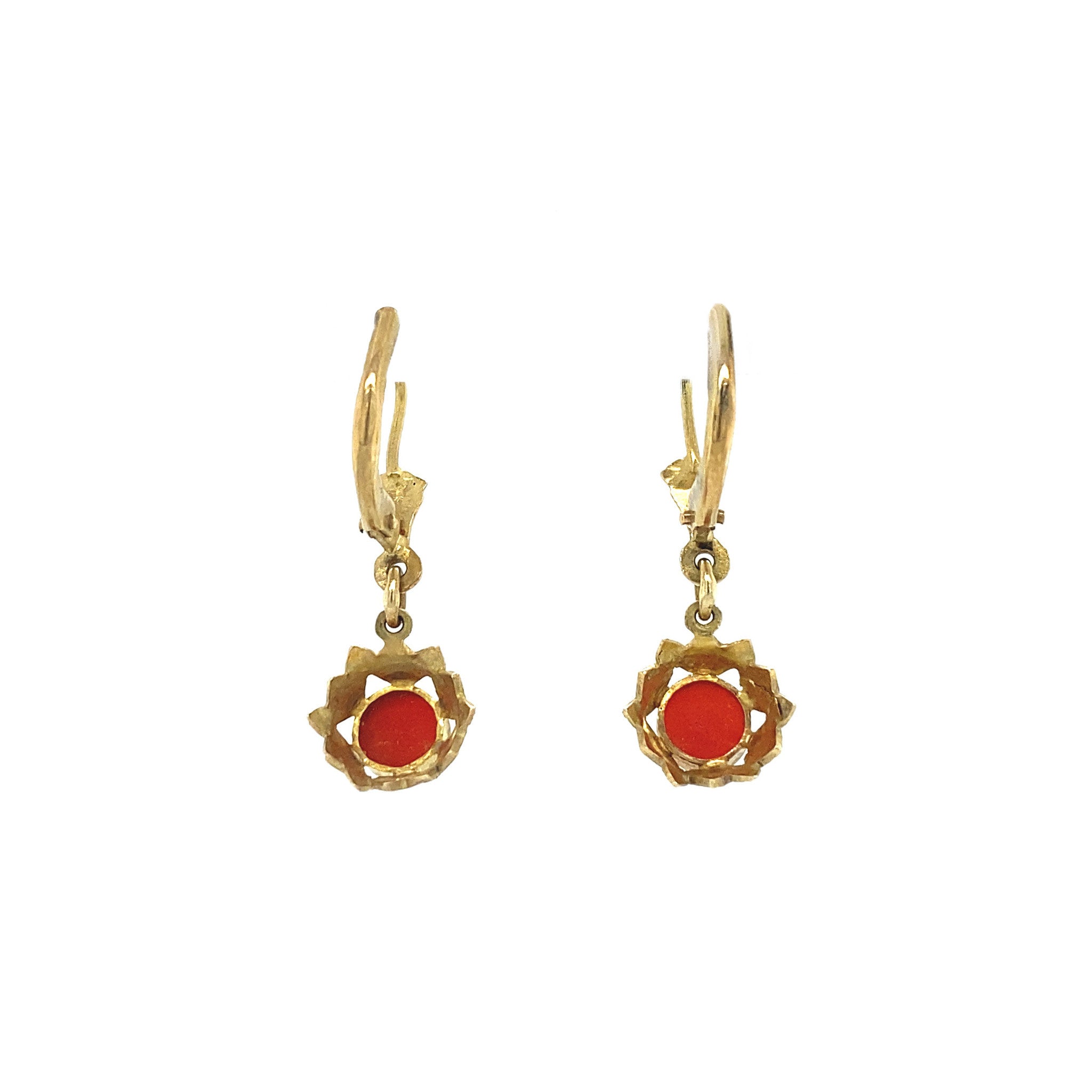 14 kt gold earrings with blood coral