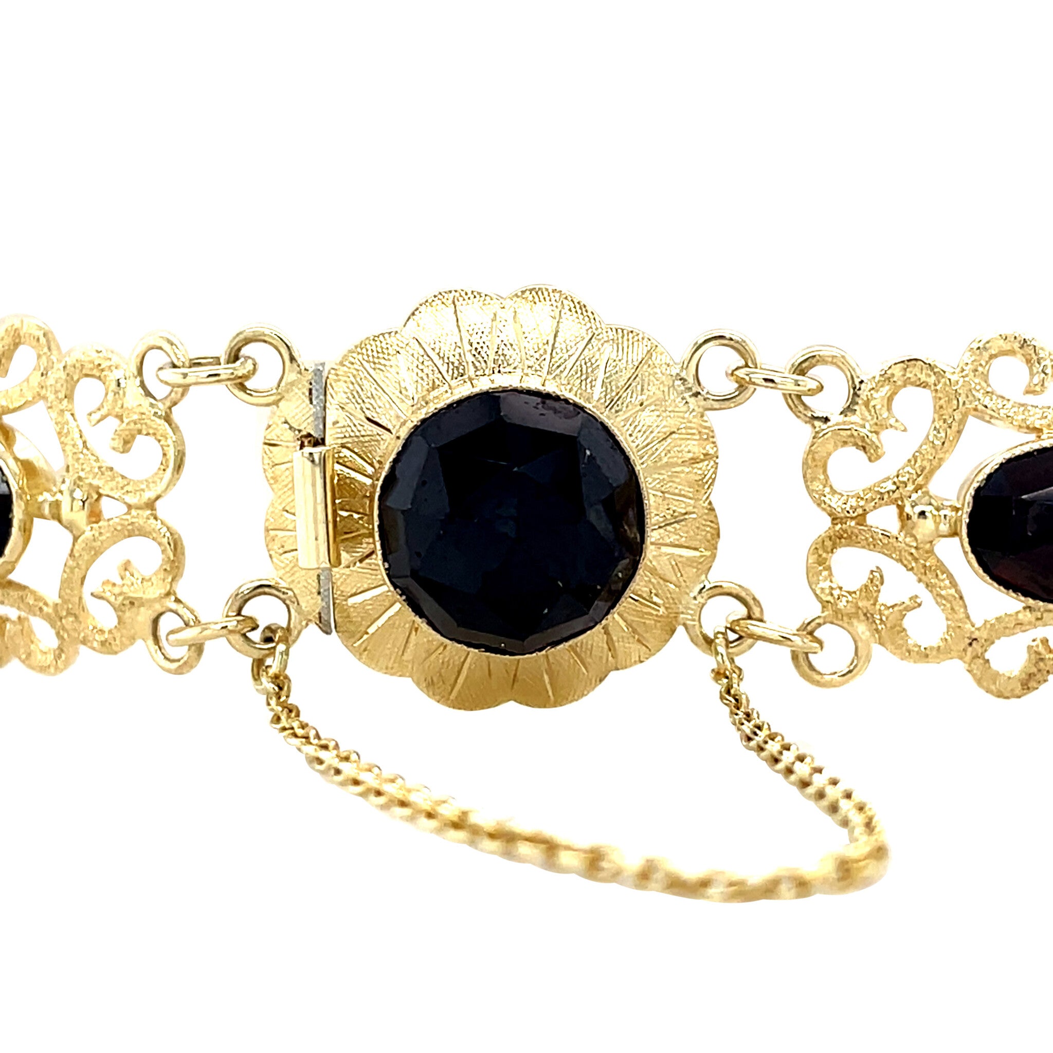 Gold booties bracelet with garnet 14 kt