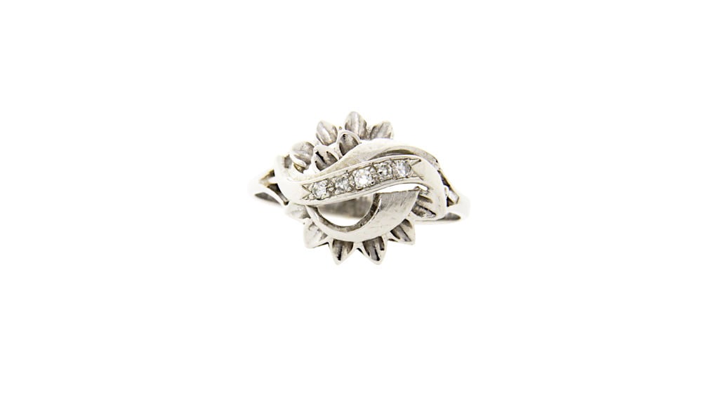Witgouden fantasie ring met diamant 14 krt