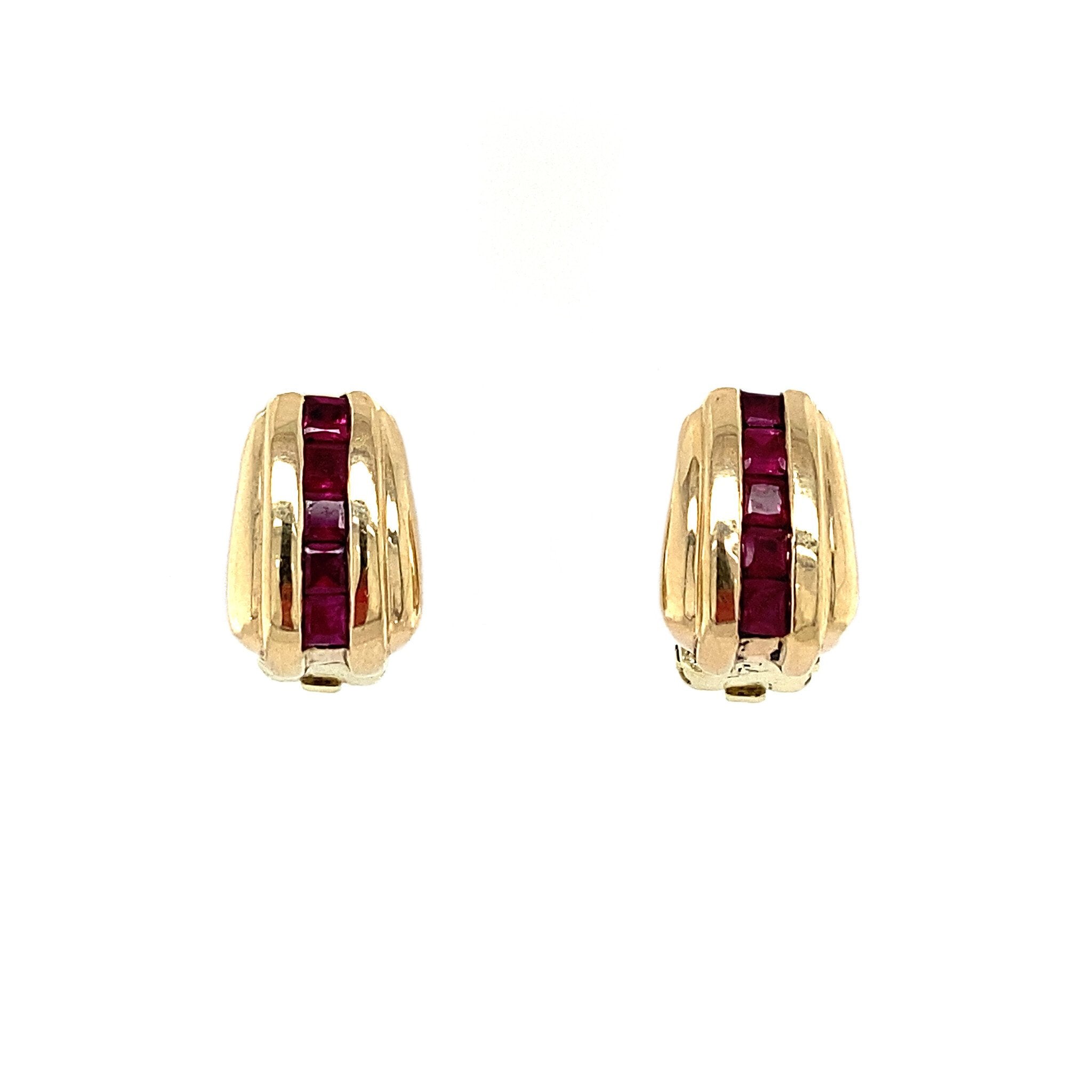 Gouden oorclips met robijn 14 krt