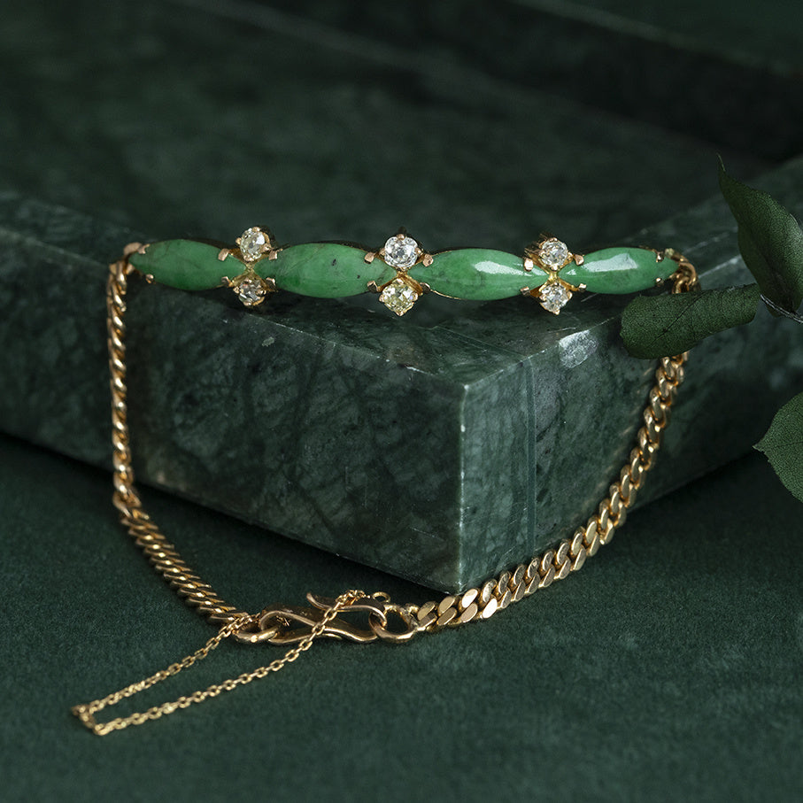 Gouden vintage armband met jade en diamant 20 kt