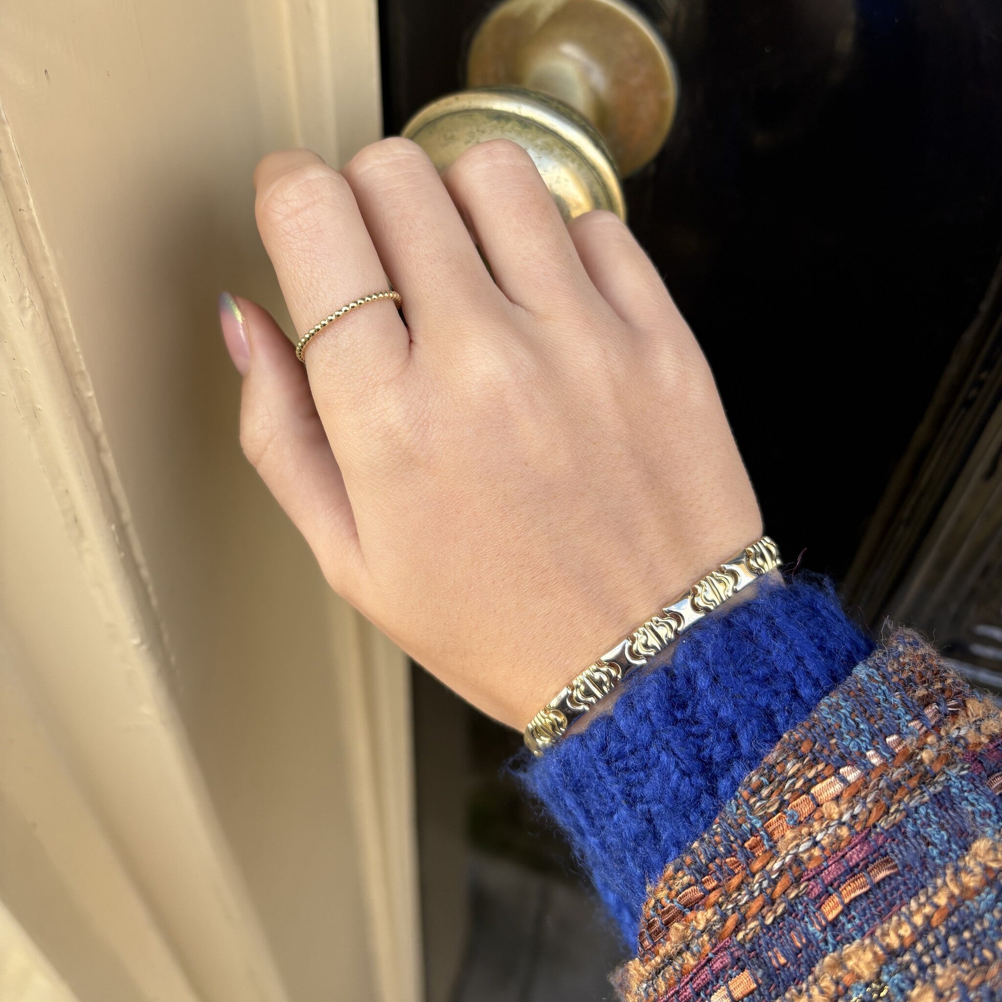 Bicolour gouden vintage fantasie armband 14 kt