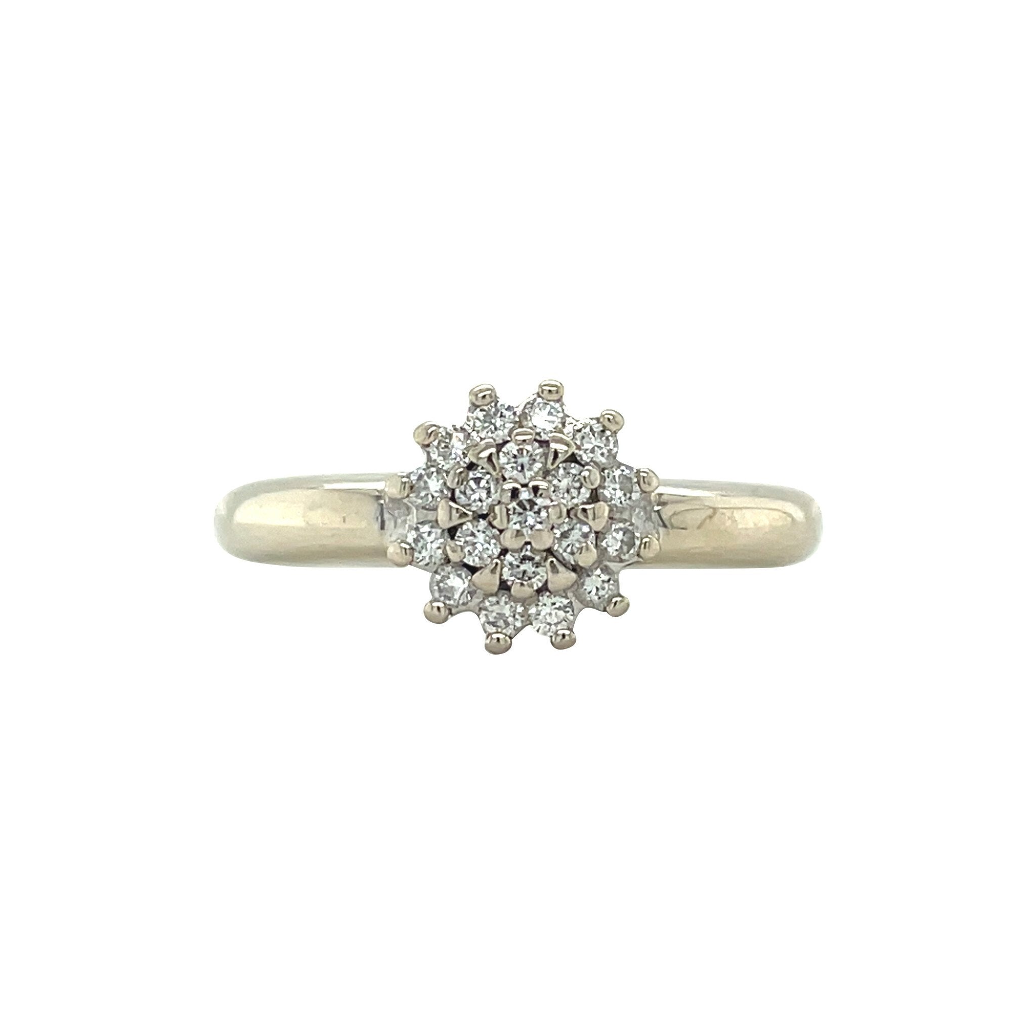 Witgouden vintage entourage ring met diamant 14 kt