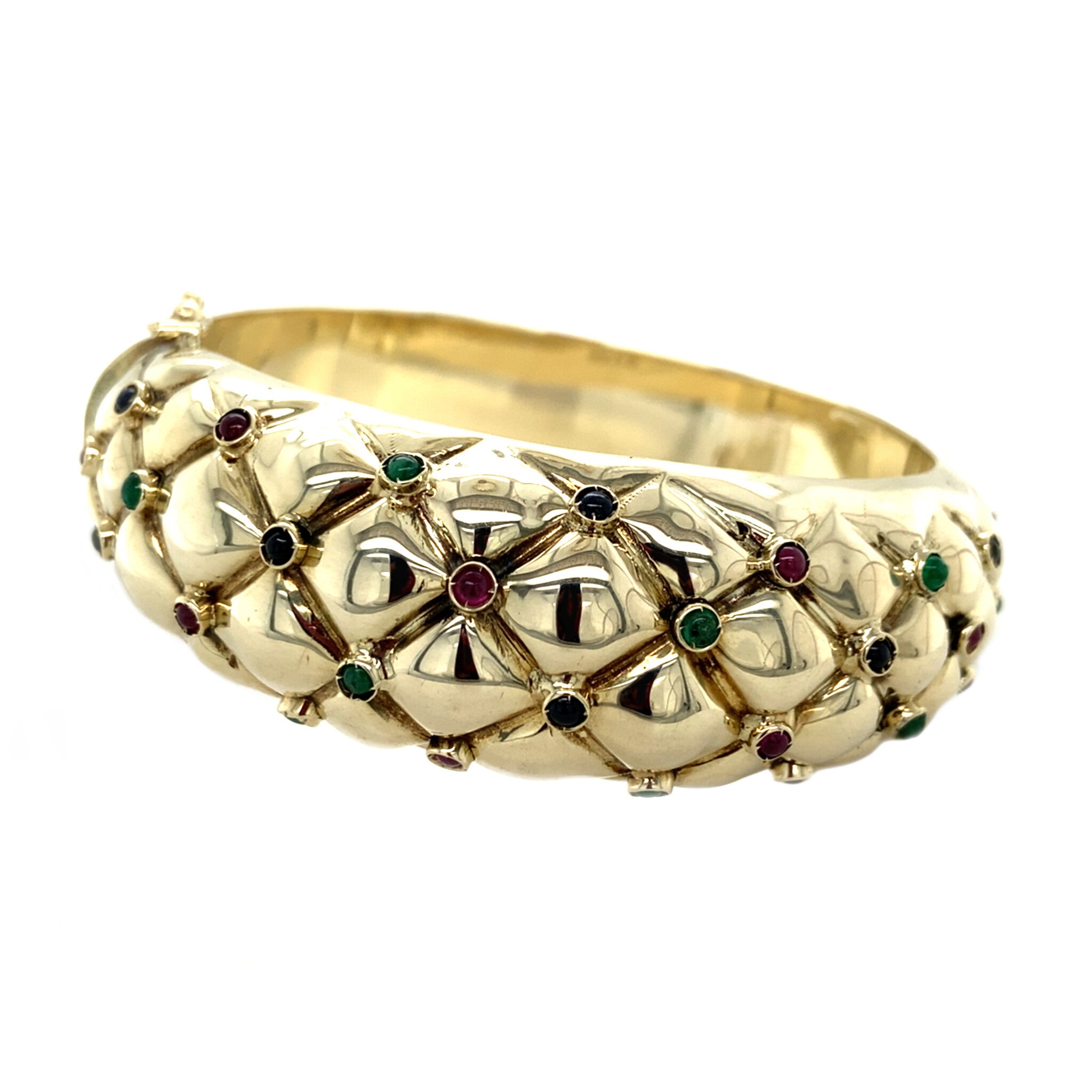 Vintage bangle met robijn, saffier en smaragd 12 krt