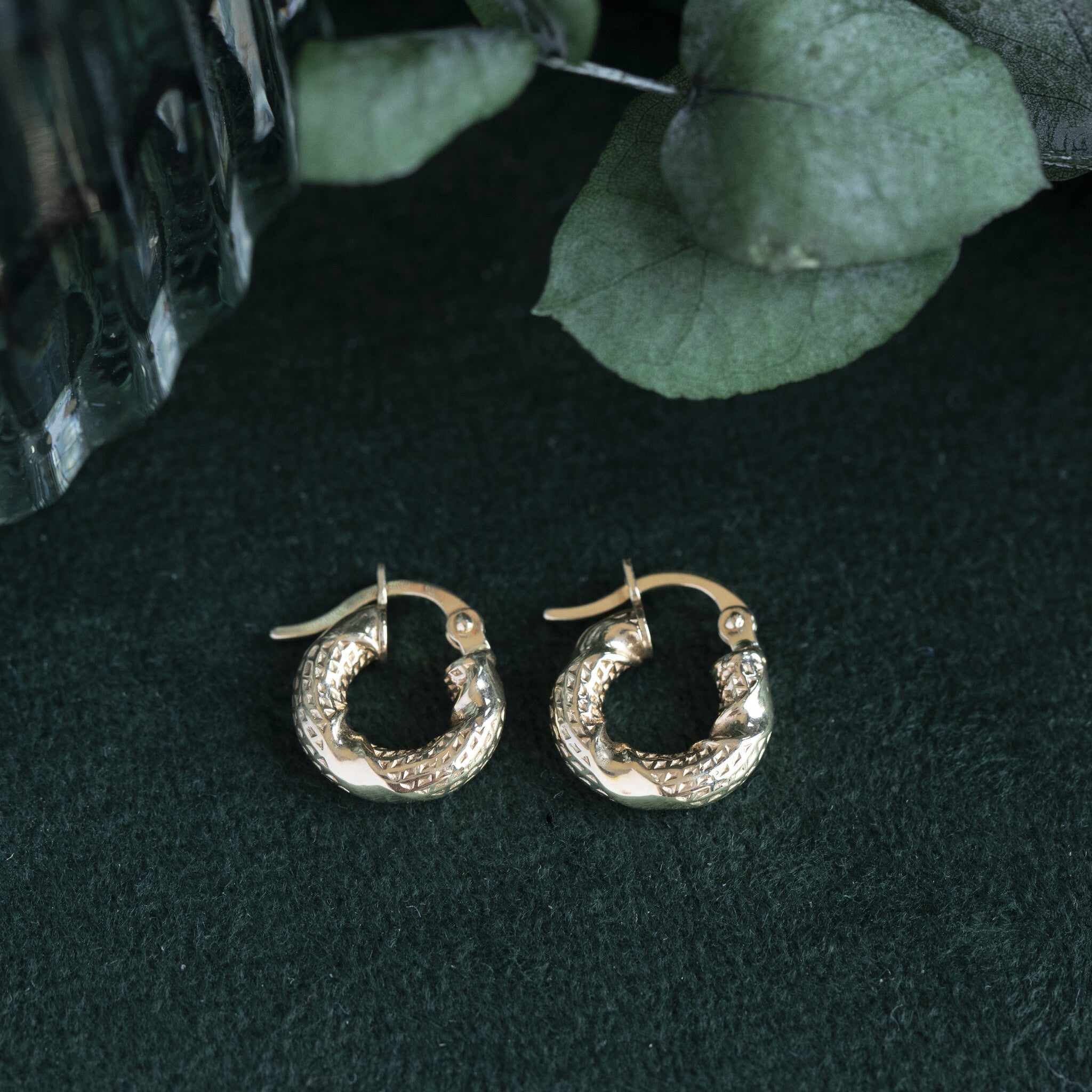 14 kt gold fantasy hoop earrings
