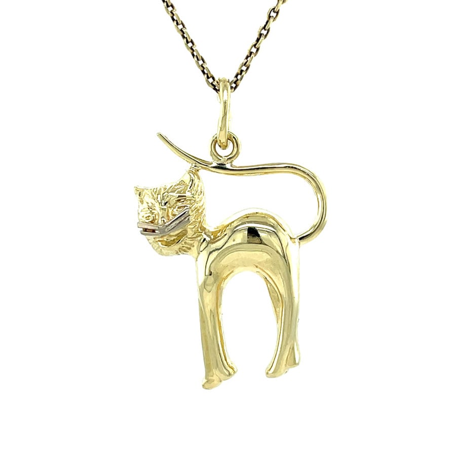 Gouden vintage kat hanger 14 kt