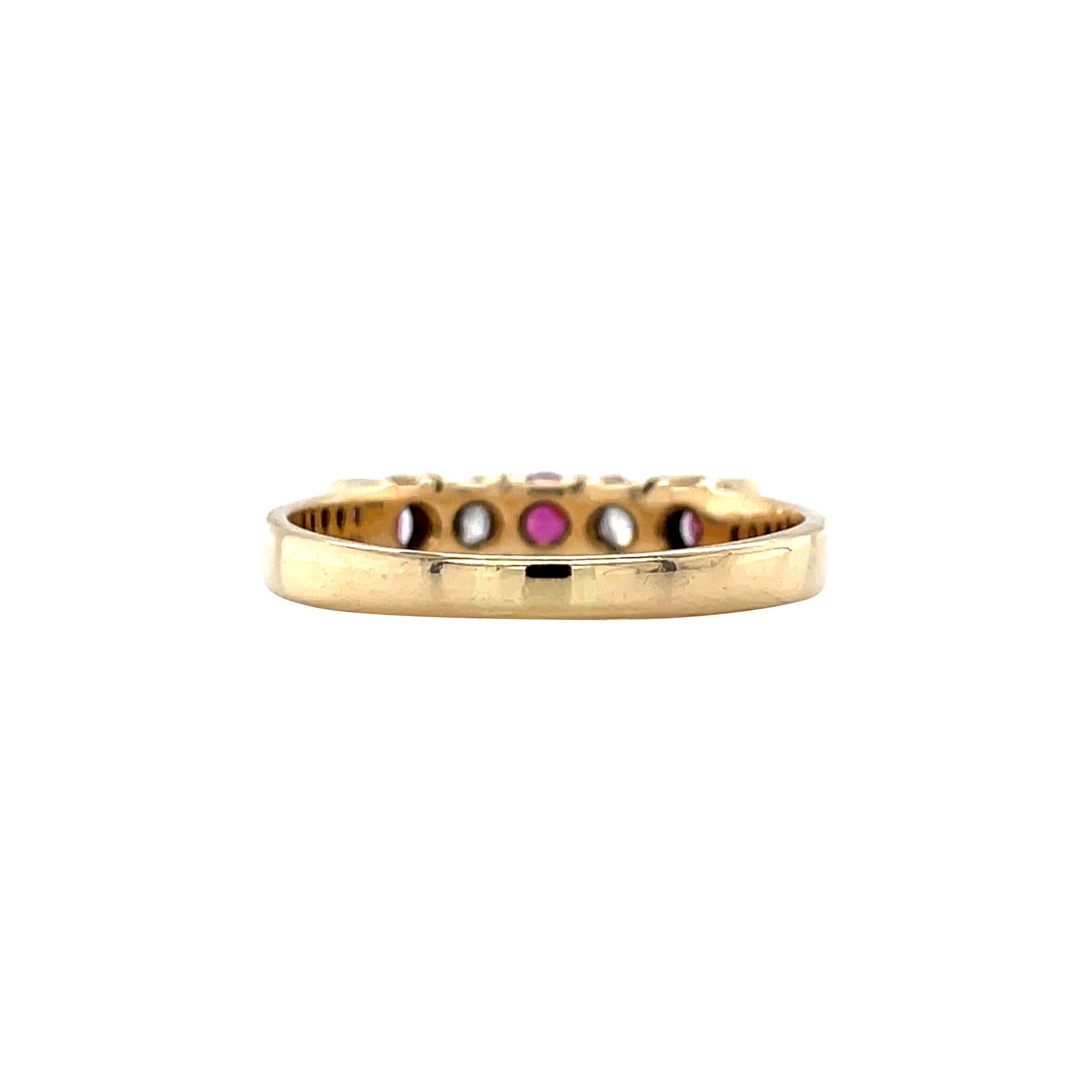 Vintage 18 kt gold row ring with ruby and diamond