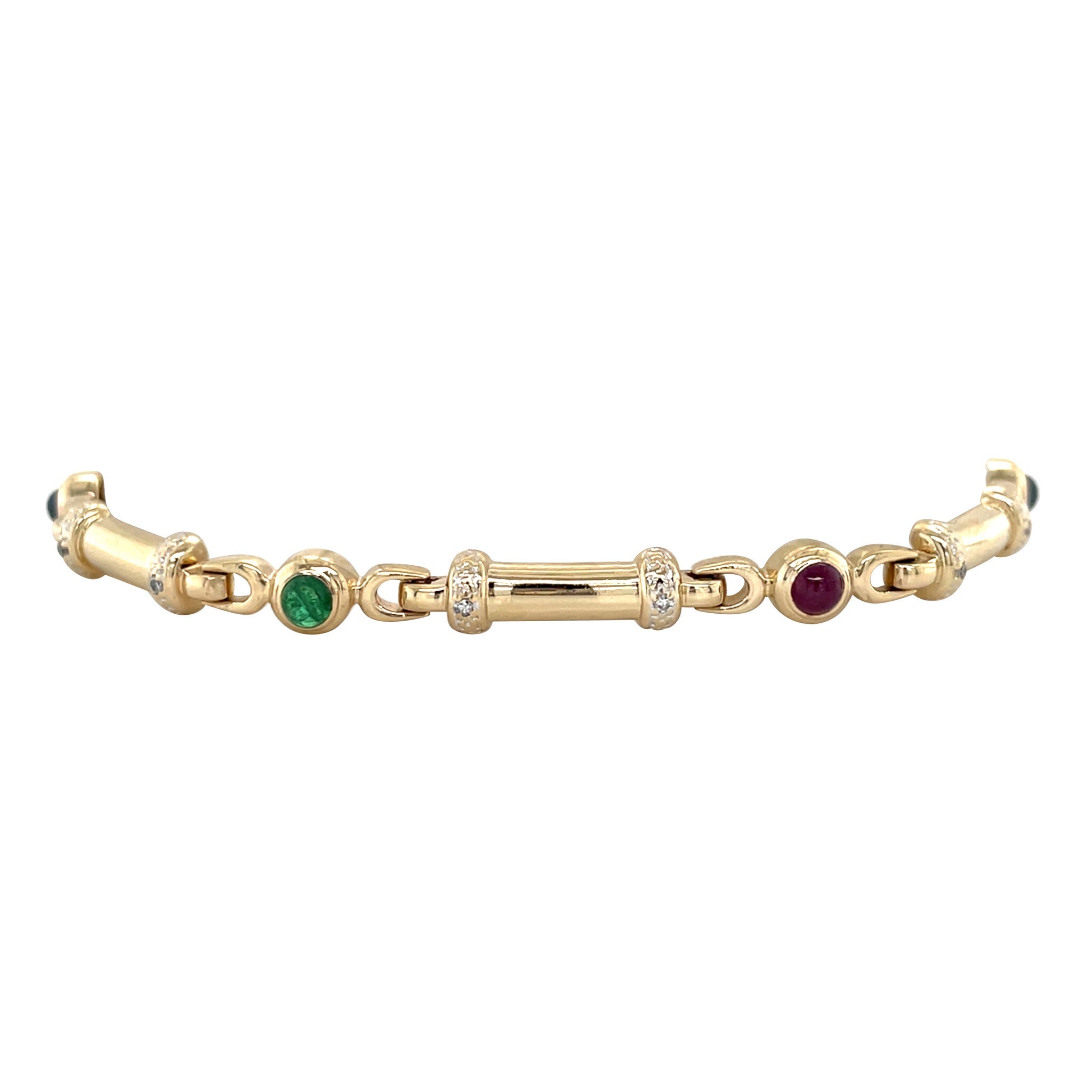 Vintage gold bracelet with ruby, sapphire, emerald and diamond, 14 kt