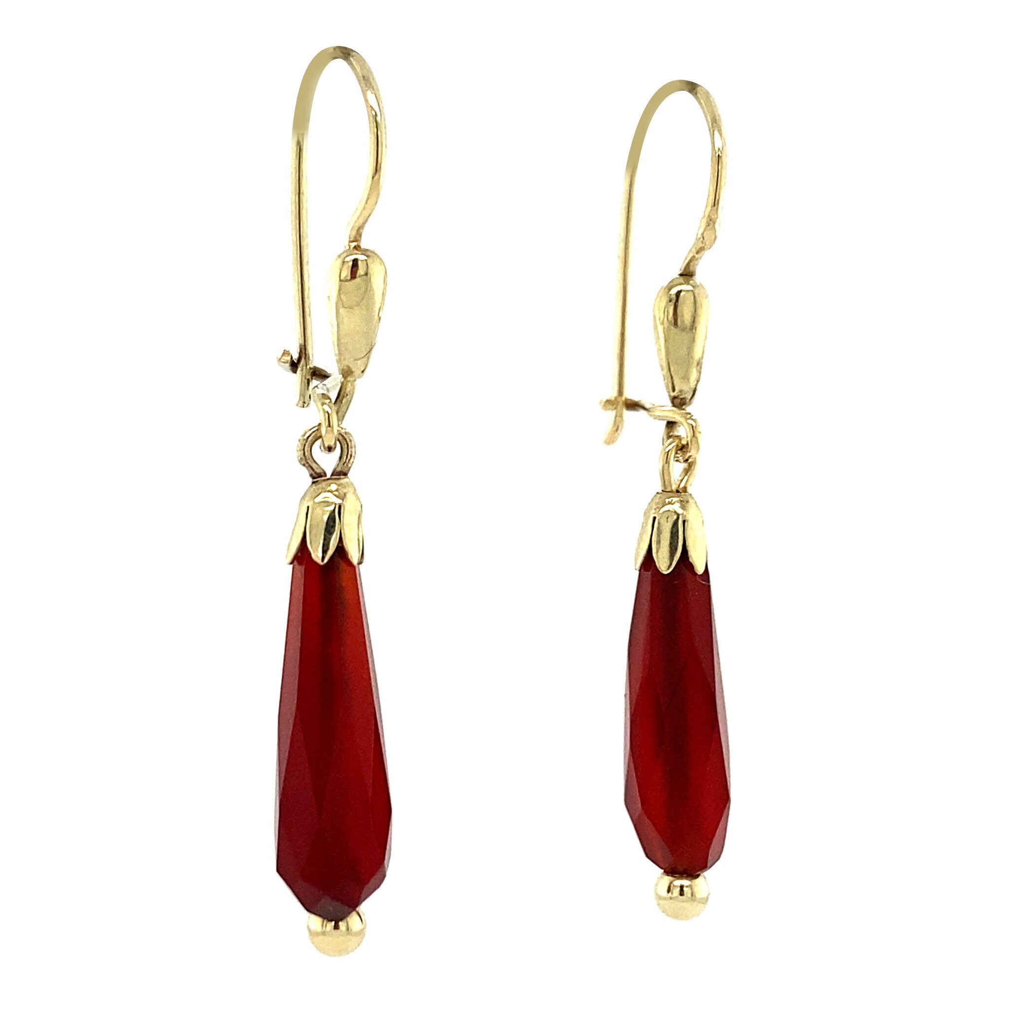 14 kt gold drop earrings with carnelian