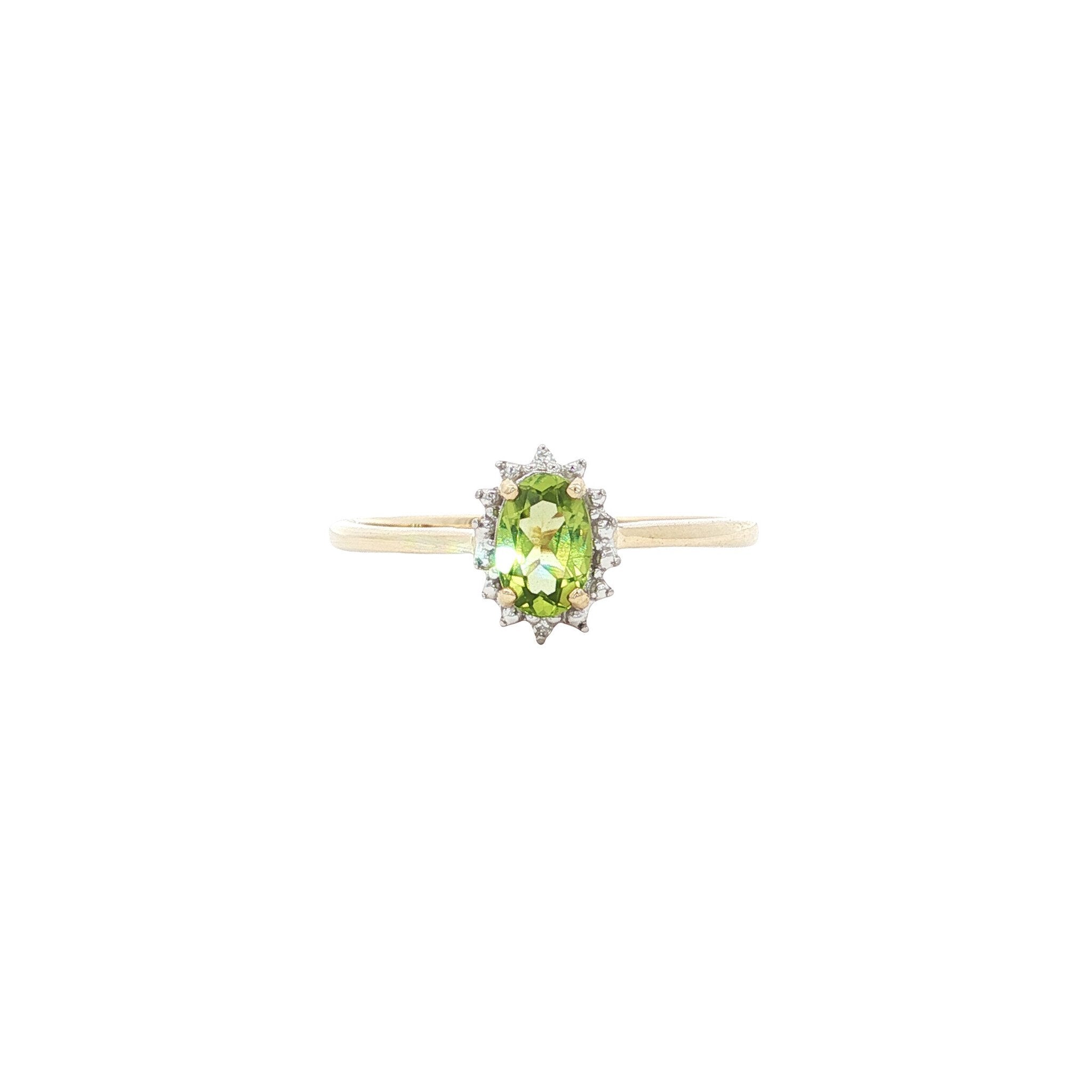 Ring met peridoot en diamant 9 kt