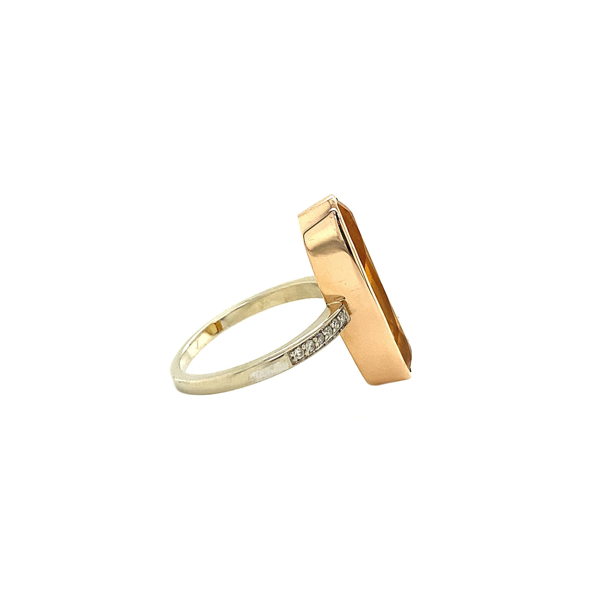 Gold ring with citrine and diamond 14 kt