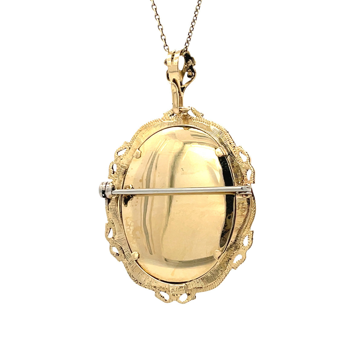 Gold vintage pendant with miniature painting and zirconia 14 kt