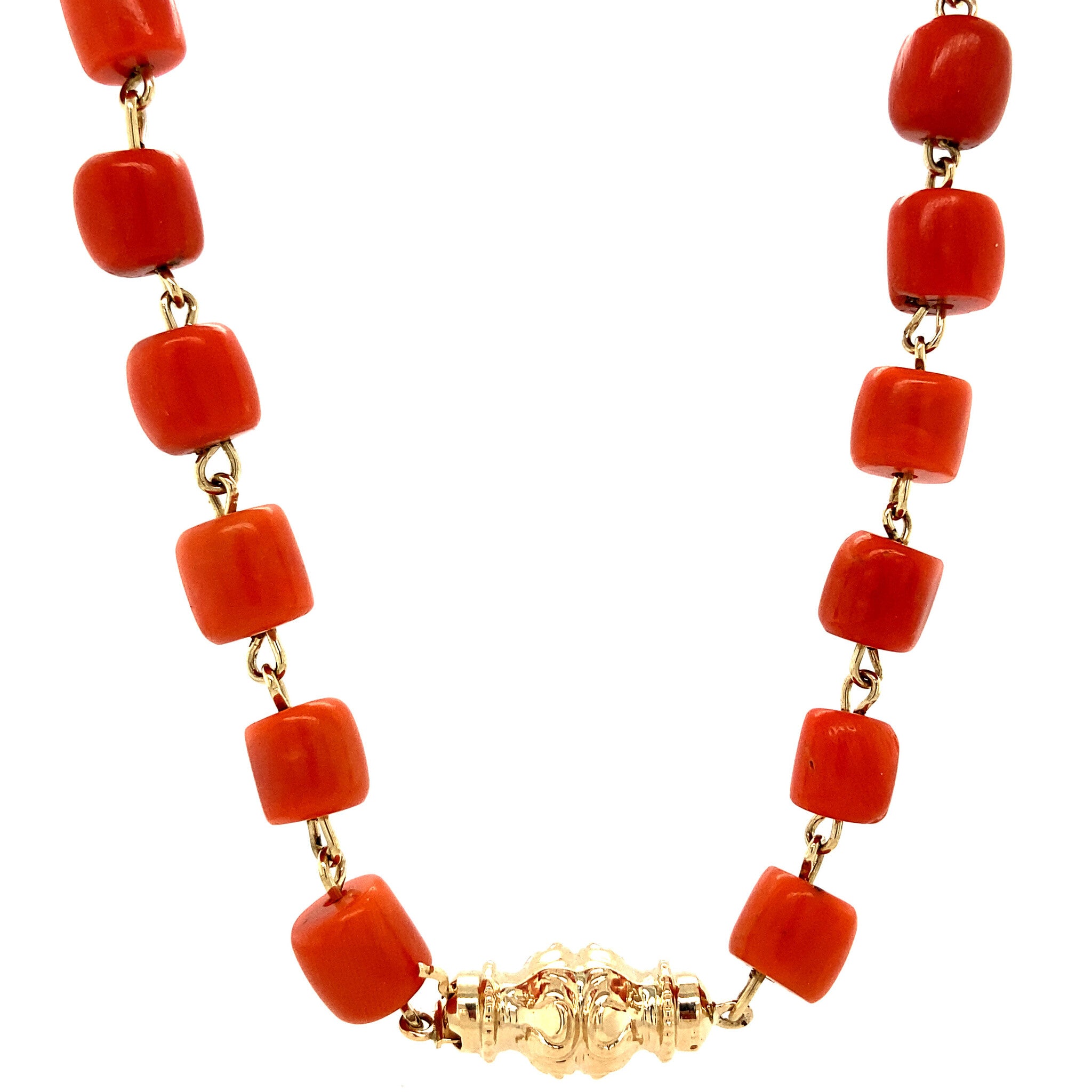 Blood coral necklace with gold decorative clasp, 45 cm