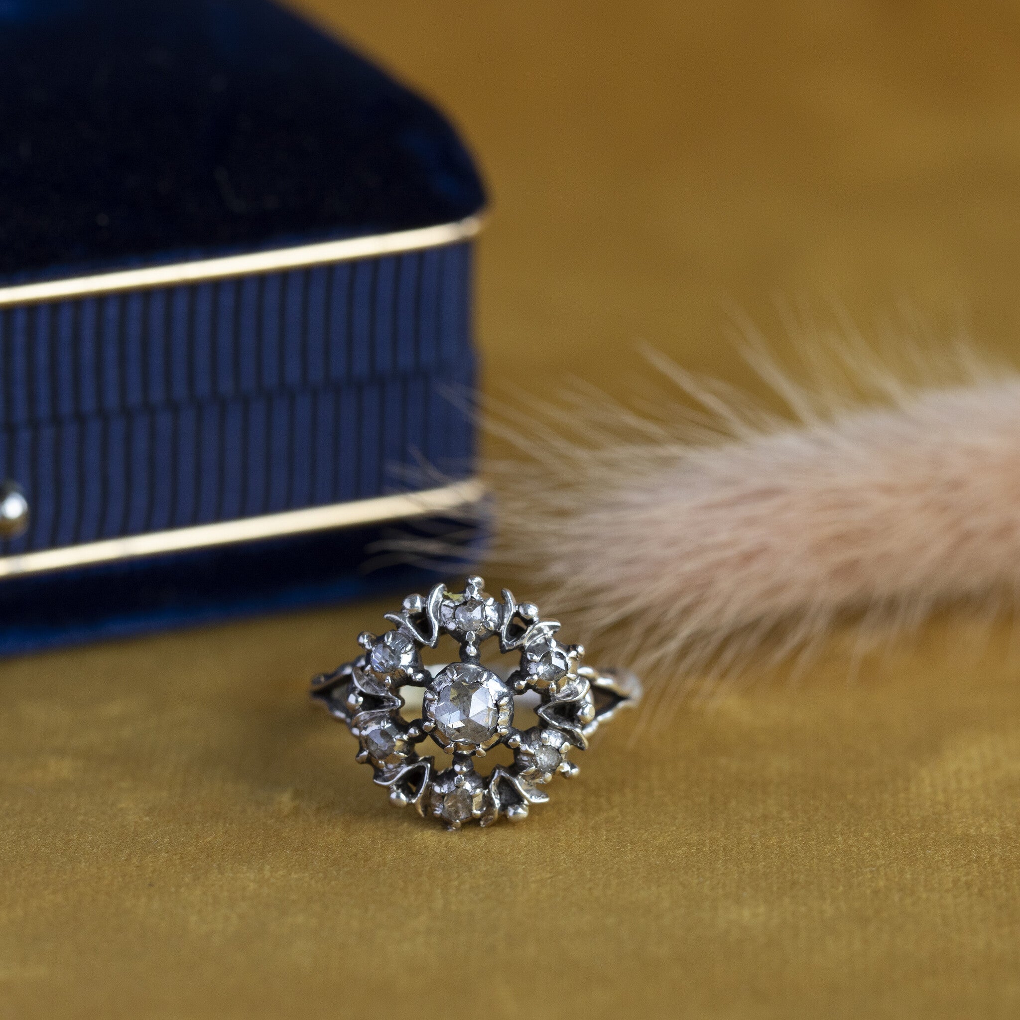 Silver halo ring with rose-cut diamond, 835